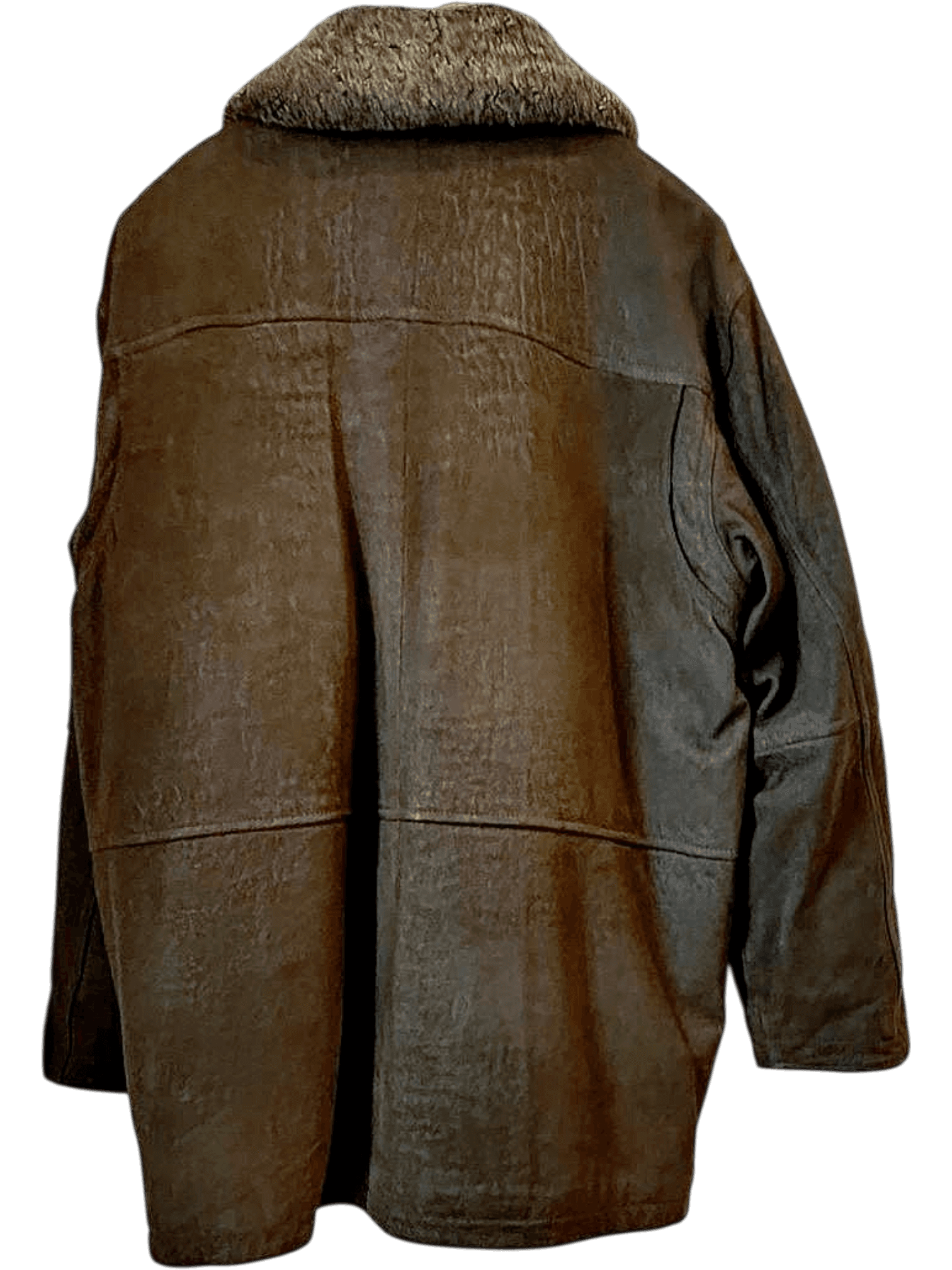 Camel Collection Brown Leather Jacket with Fur Collar - Size 54 2