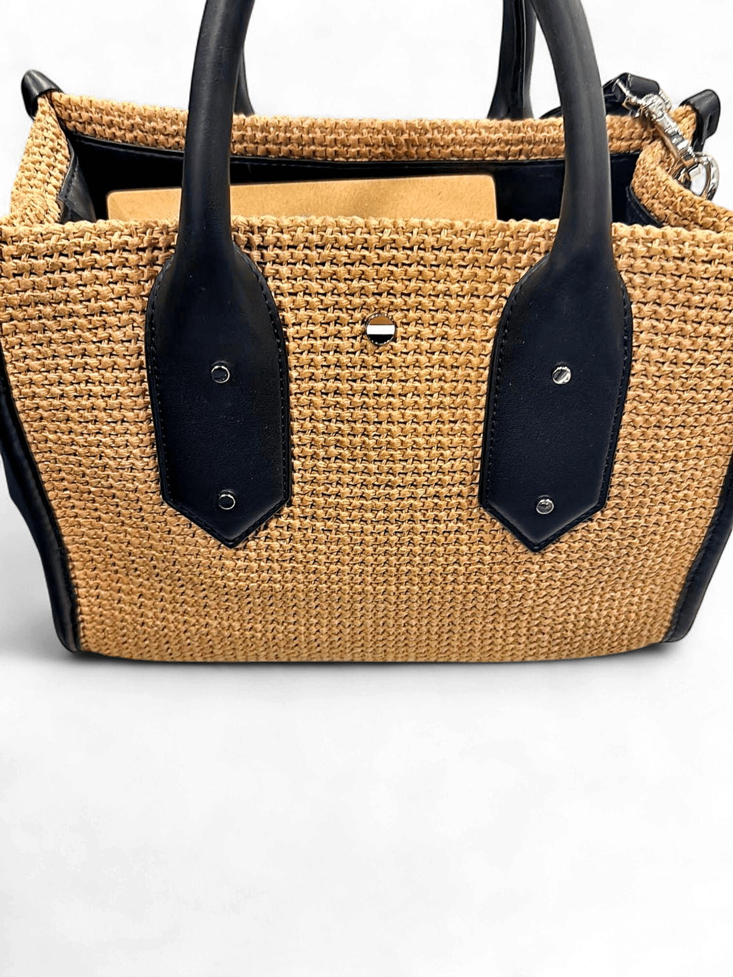 BOSS Straw Handbag with Black Leather Trim 1