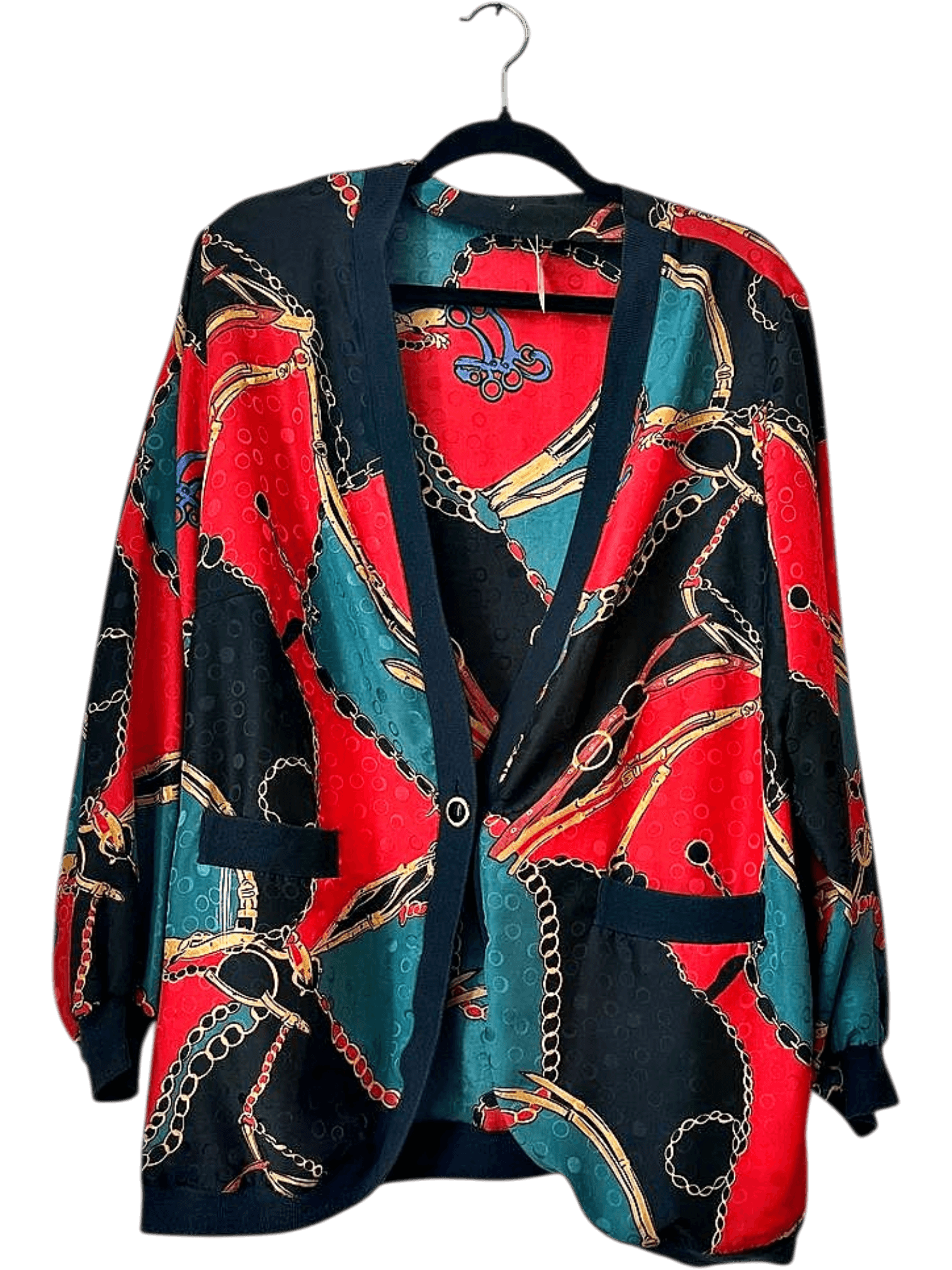 Vintage 90s Colorful Chain Print Polyester Blazer 1