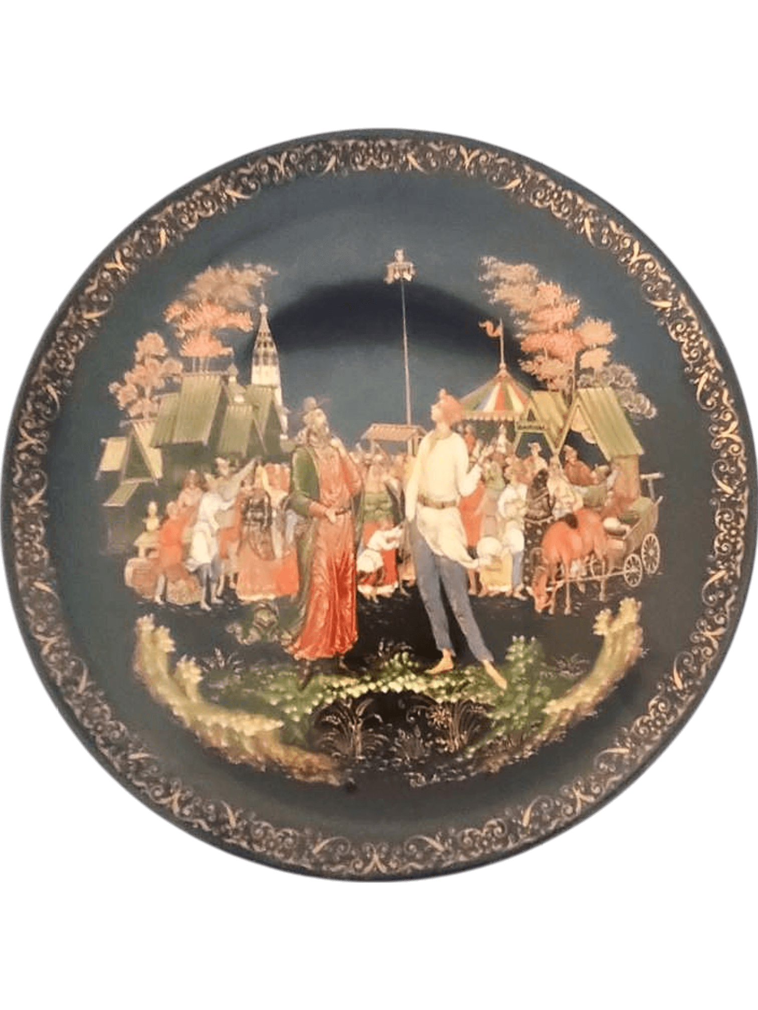 Vintage Russian Decorative Porcelain Plate with Folk Scene 1