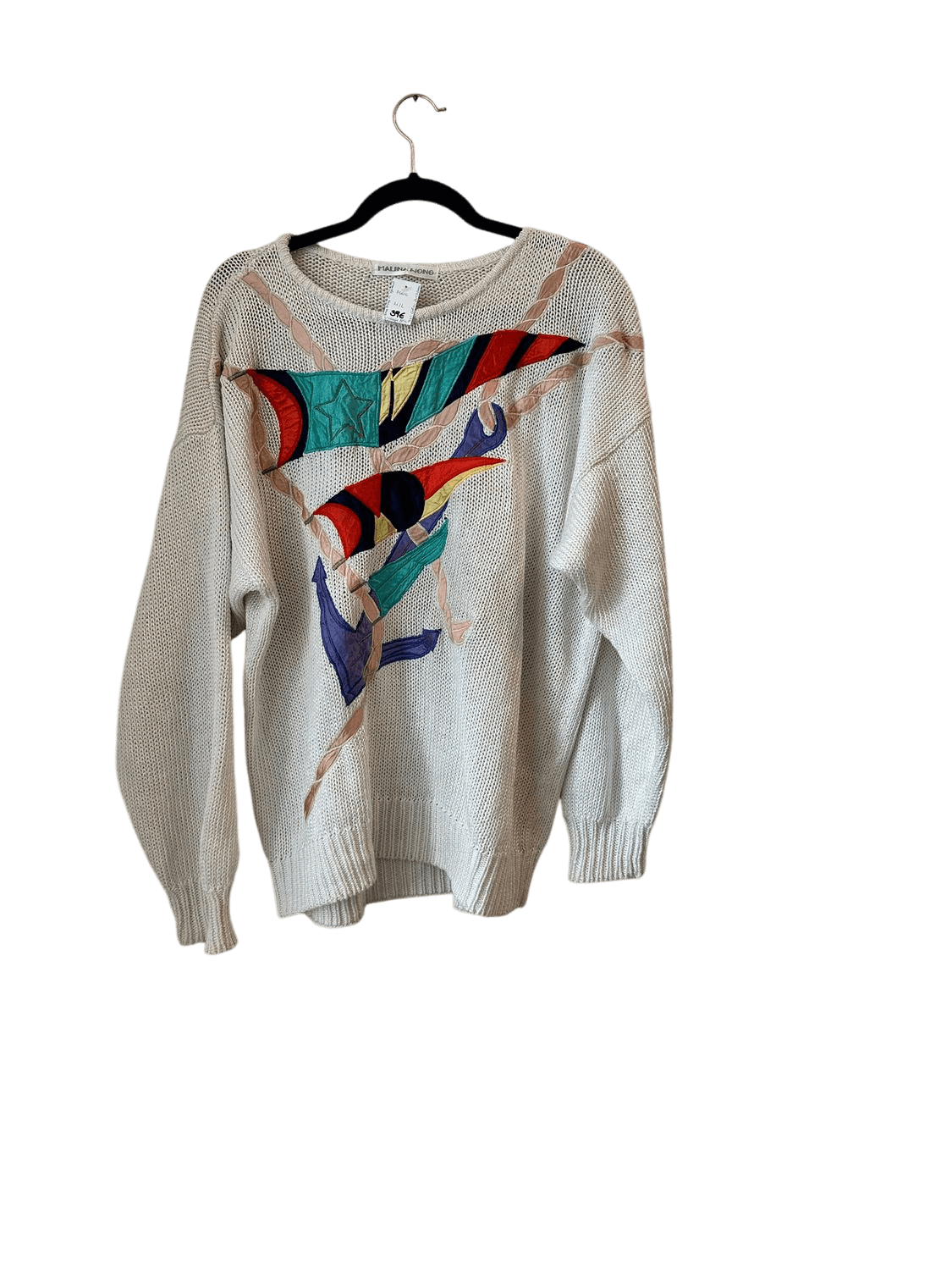 Vintage 80s Malina Wong Abstract Appliqué Sweater - Cream 2
