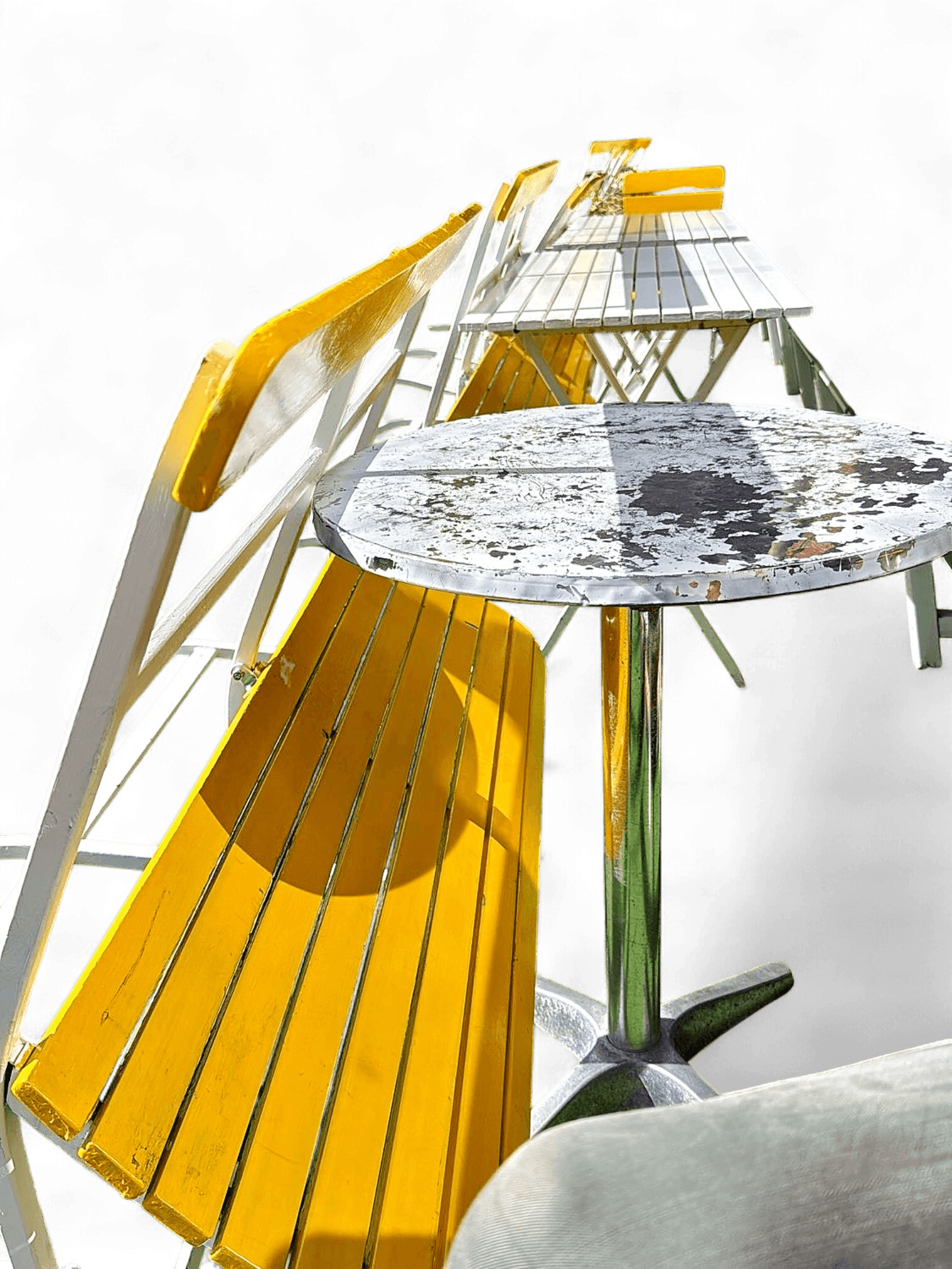 Yellow Outdoor Bistro Set - Metal Table with Folding Chairs 2