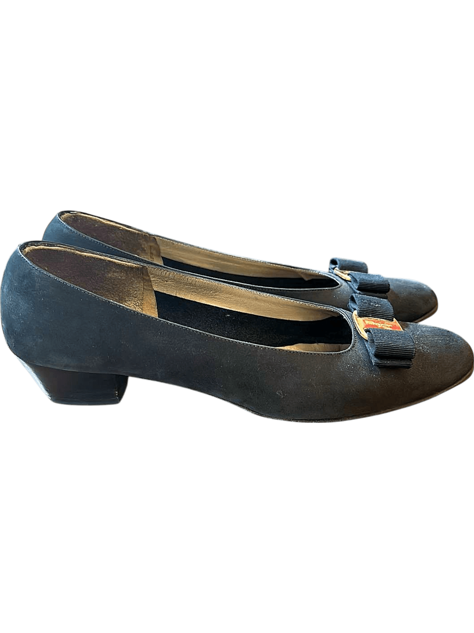 Vintage Salvatore Ferragamo Black Suede Bow Heels - Size 10½ 2