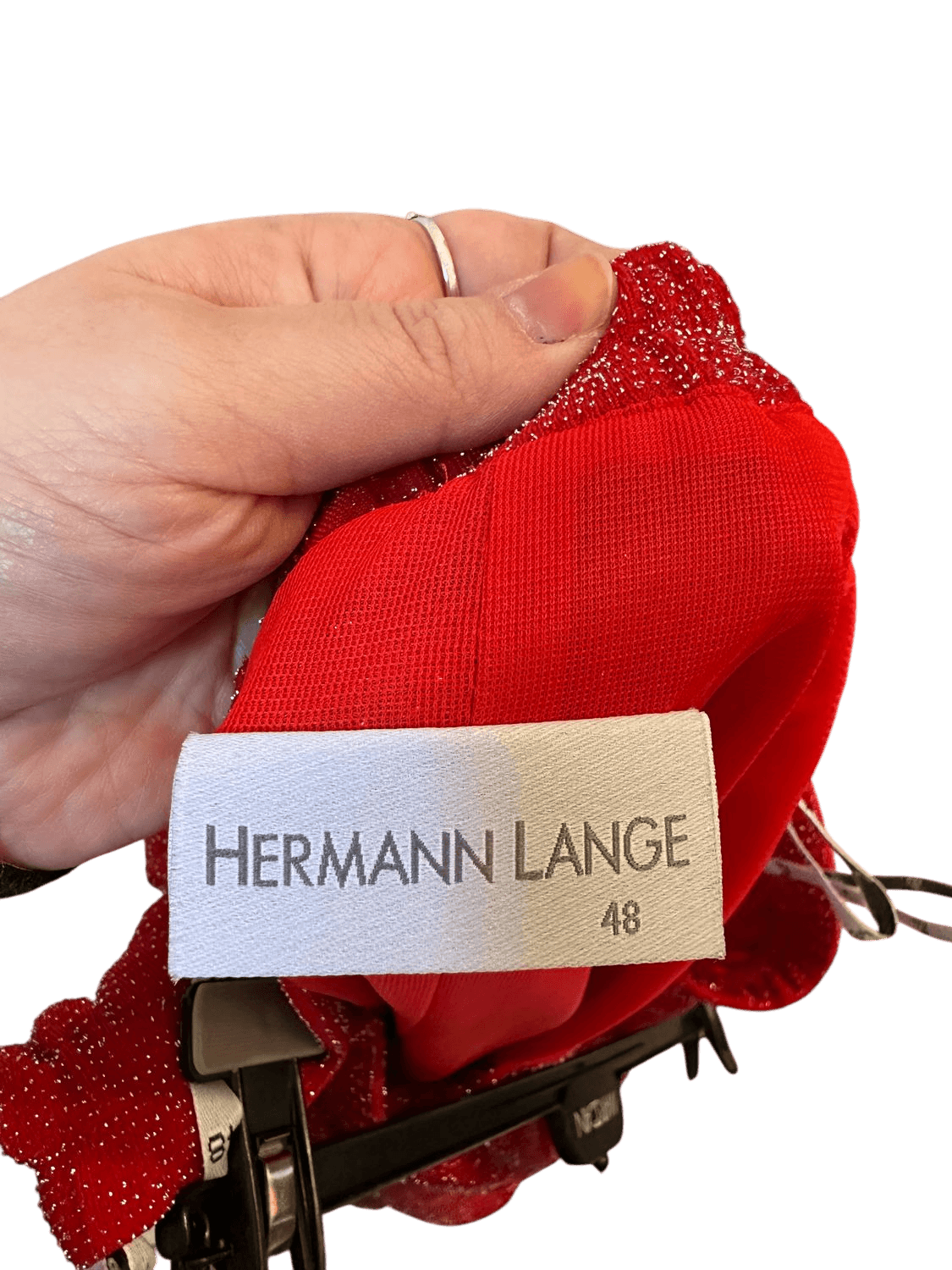 Vintage 80s Hermann Lange Red Sparkly Metallic Skirt - Size 48 4