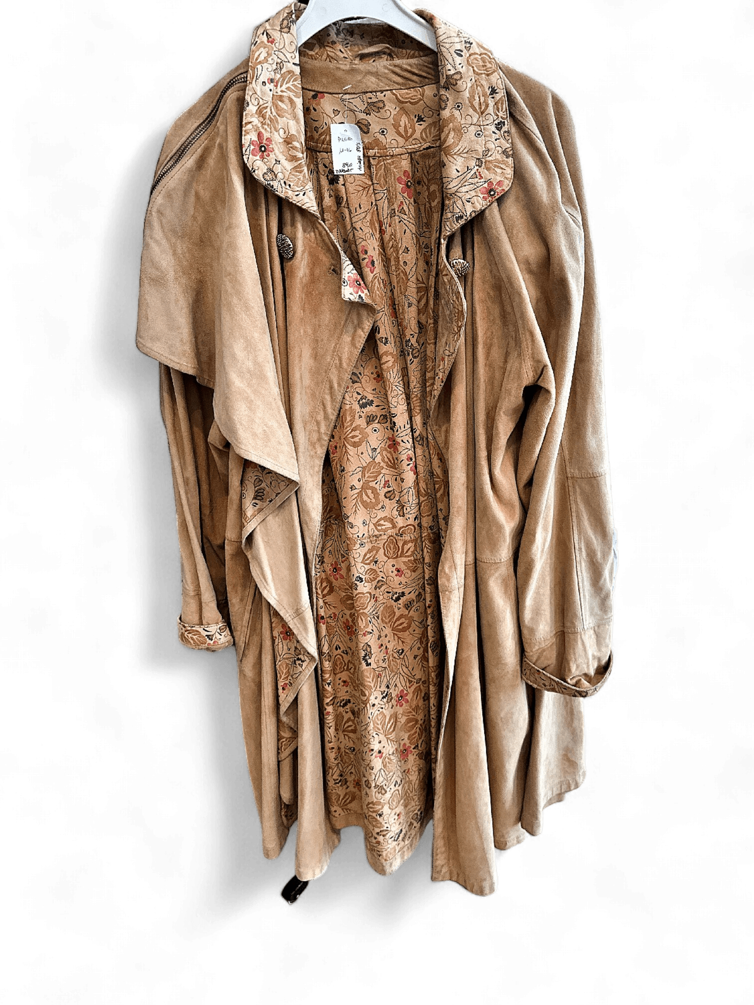 Chic Suede Trench Coat with Floral Lining 1