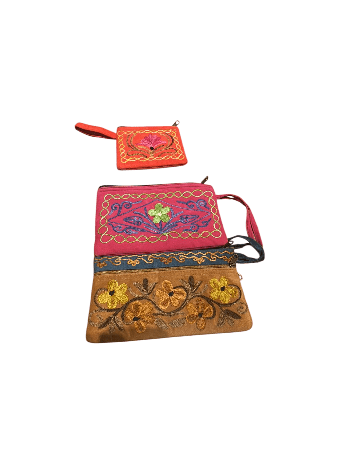 Set of 3 Colorful Embroidered Pouches - Floral Design Clutch Bags 2