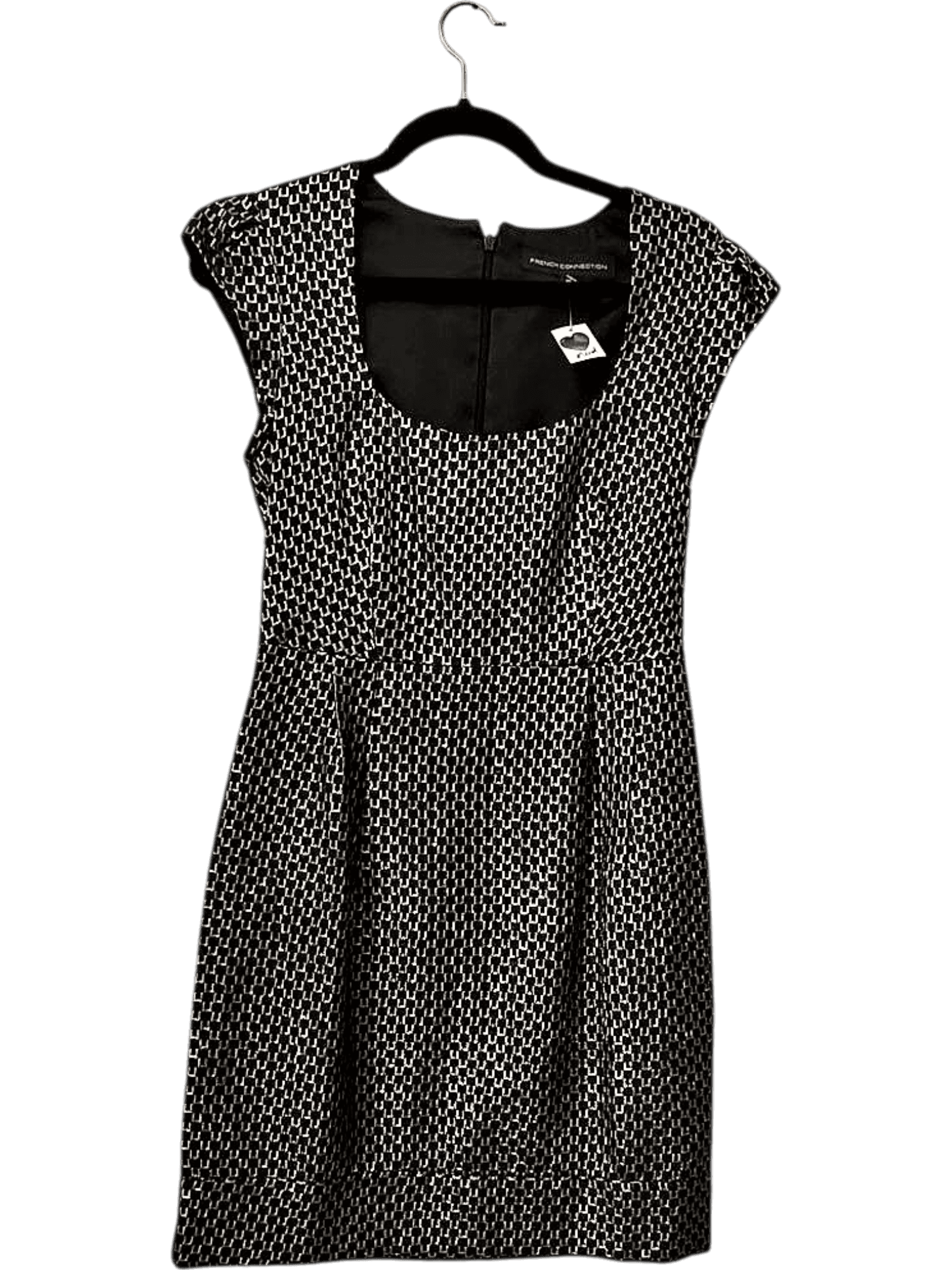 French Connection Black & Gold Pattern Sheath Dress - Size 12 1