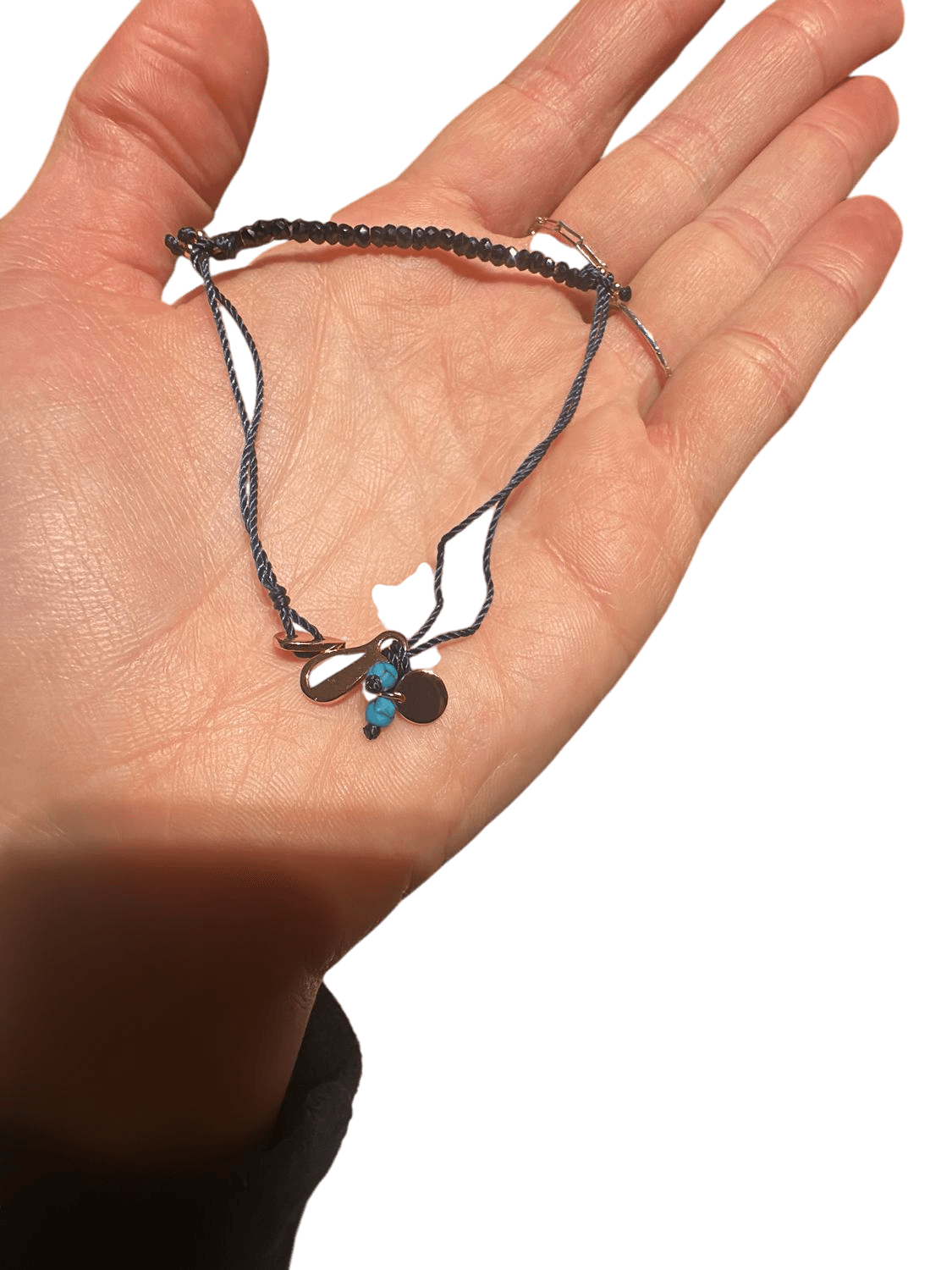 Handmade Blue Cord Bracelet with Turquoise Beads and Gift Pouch 1