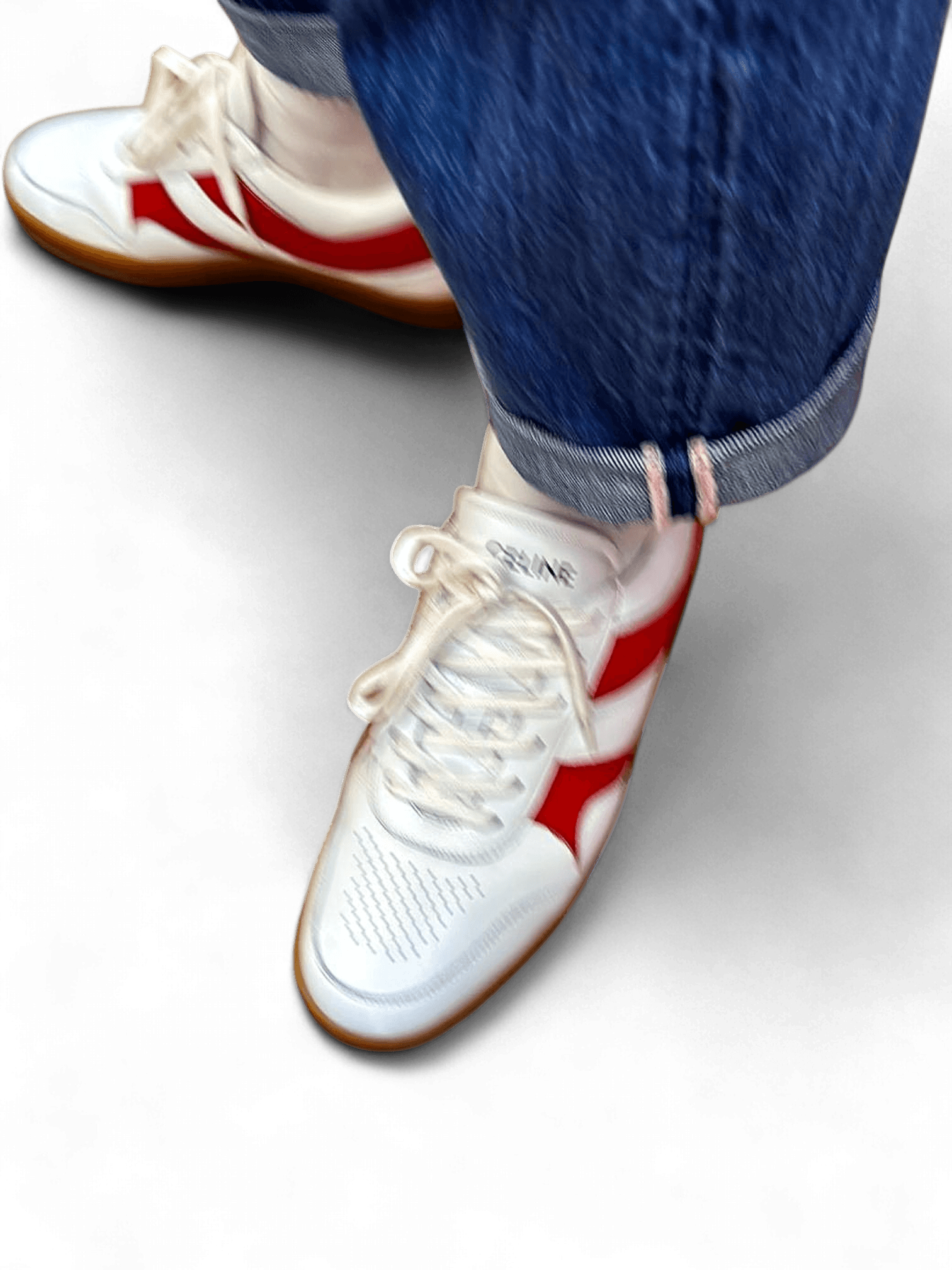 Celine White and Red Leather Sneakers with Gum Sole 2