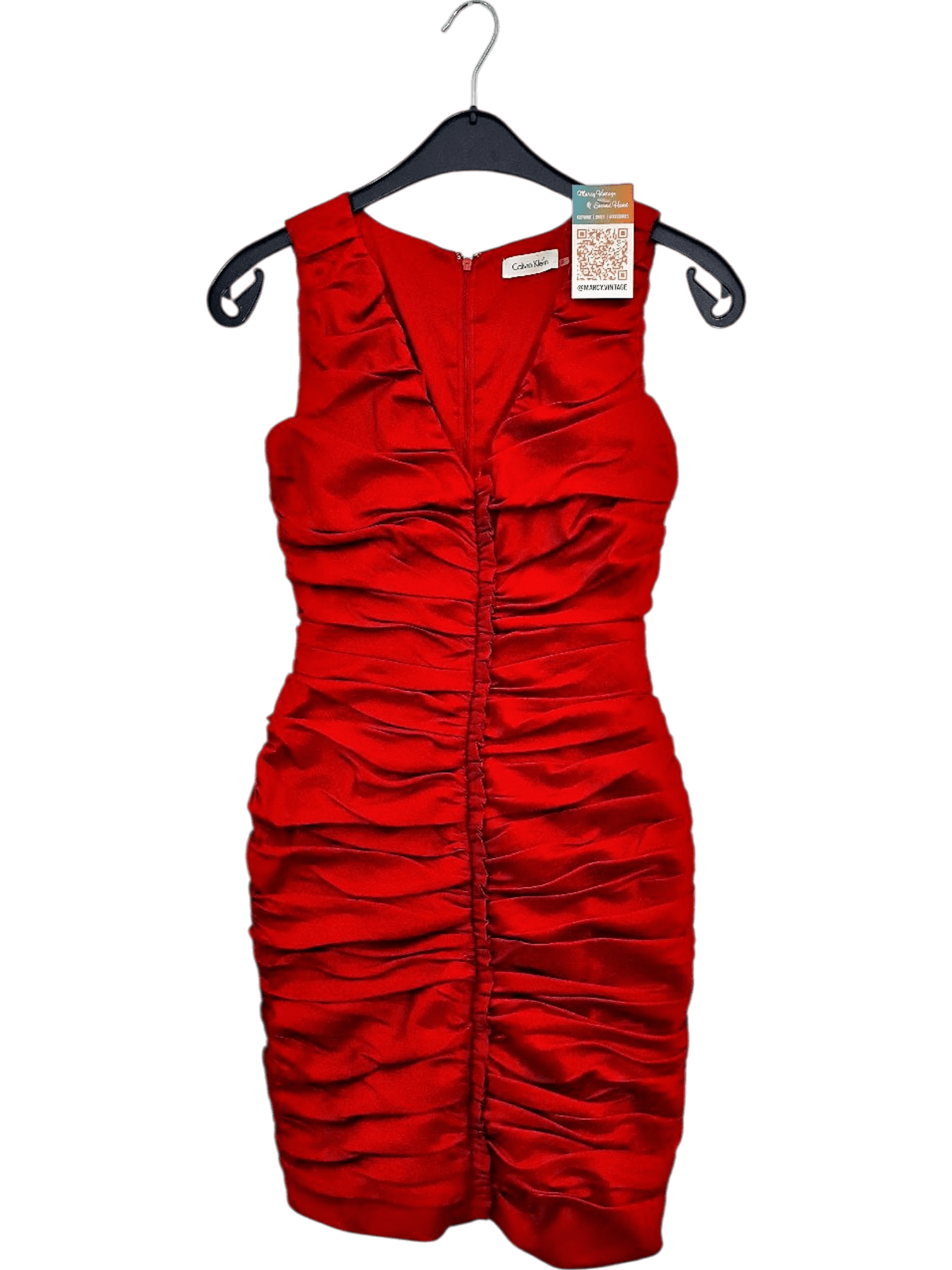 Calvin Klein Red Satin Bodycon Dress - Ruched Sleeveless Cocktail Dress 1