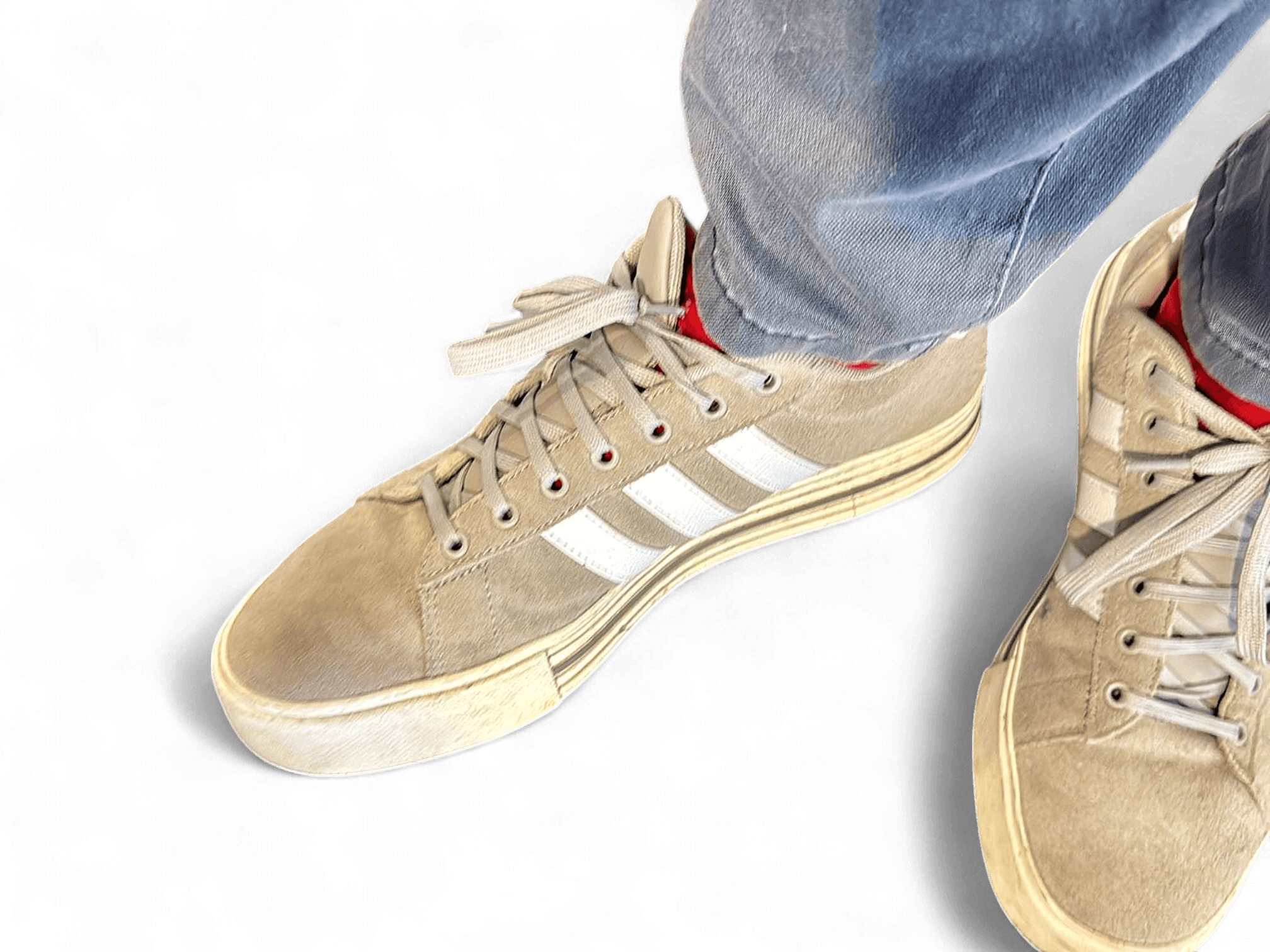 Adidas Beige Suede Sneakers with White Stripes 2