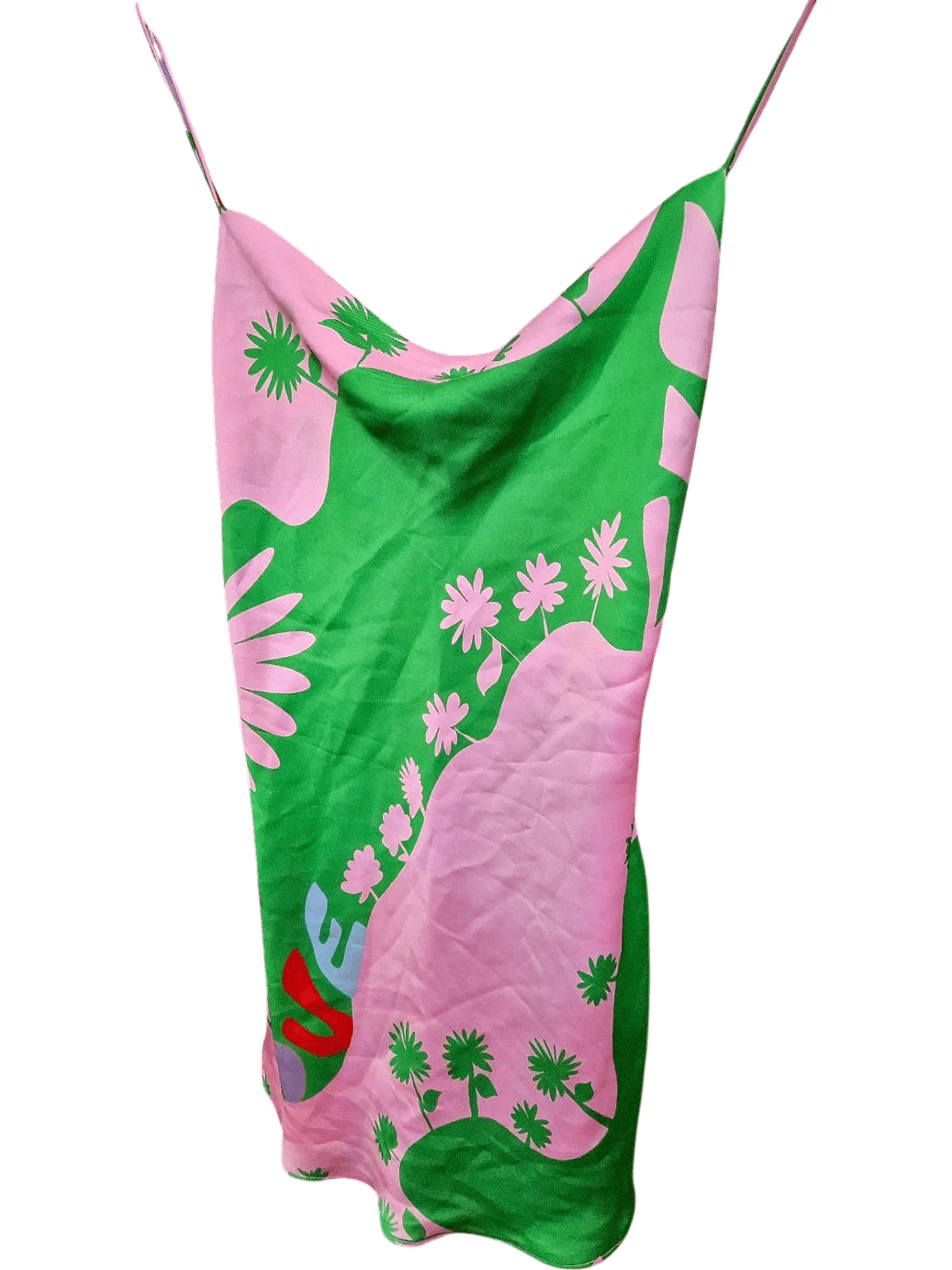 Green and Pink Floral Print Silk Slip Dress - Sleeveless Summer Style 1