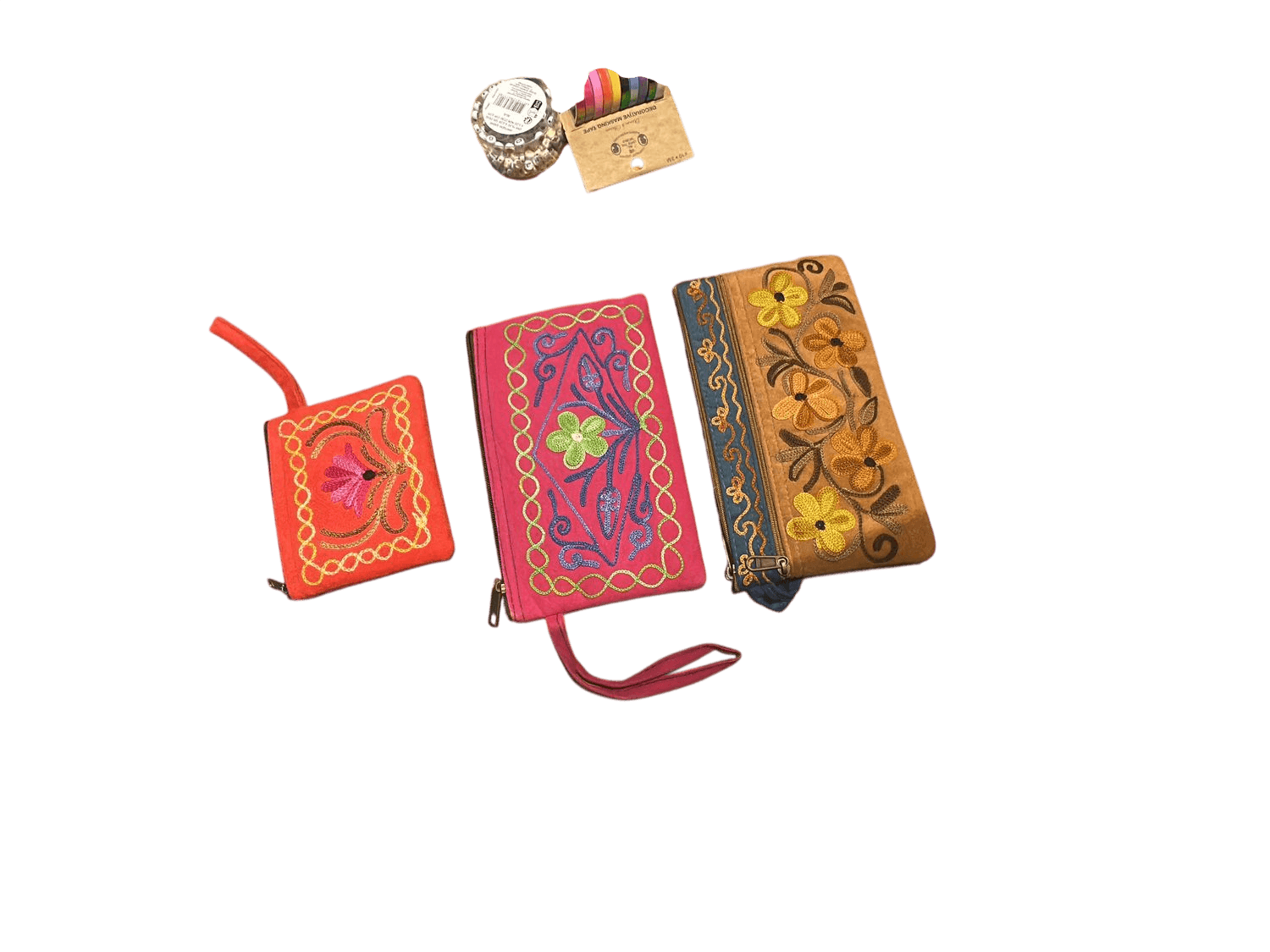 Set of 3 Colorful Embroidered Pouches - Floral Design Clutch Bags 1