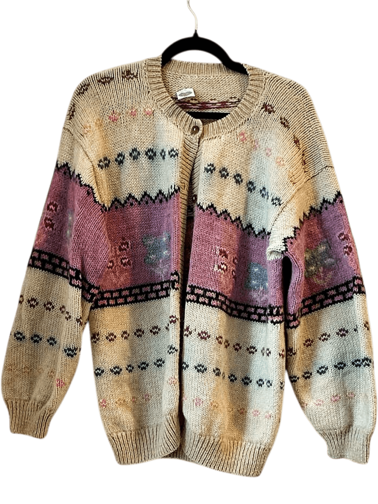 Vintage 90s Handmade Fair Isle Pattern Cardigan Sweater 1
