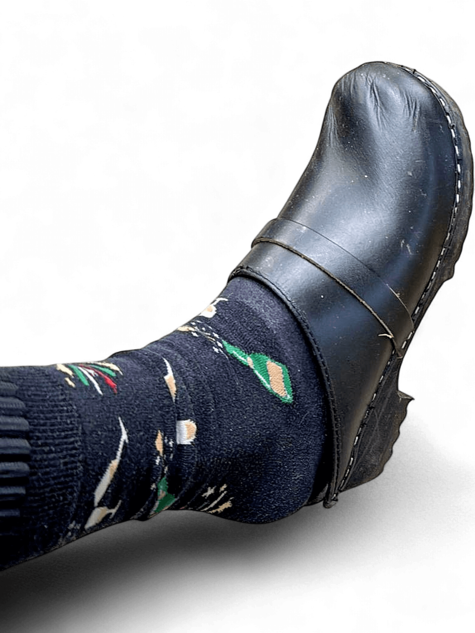 Black Leather Clogs with White Stitching 2