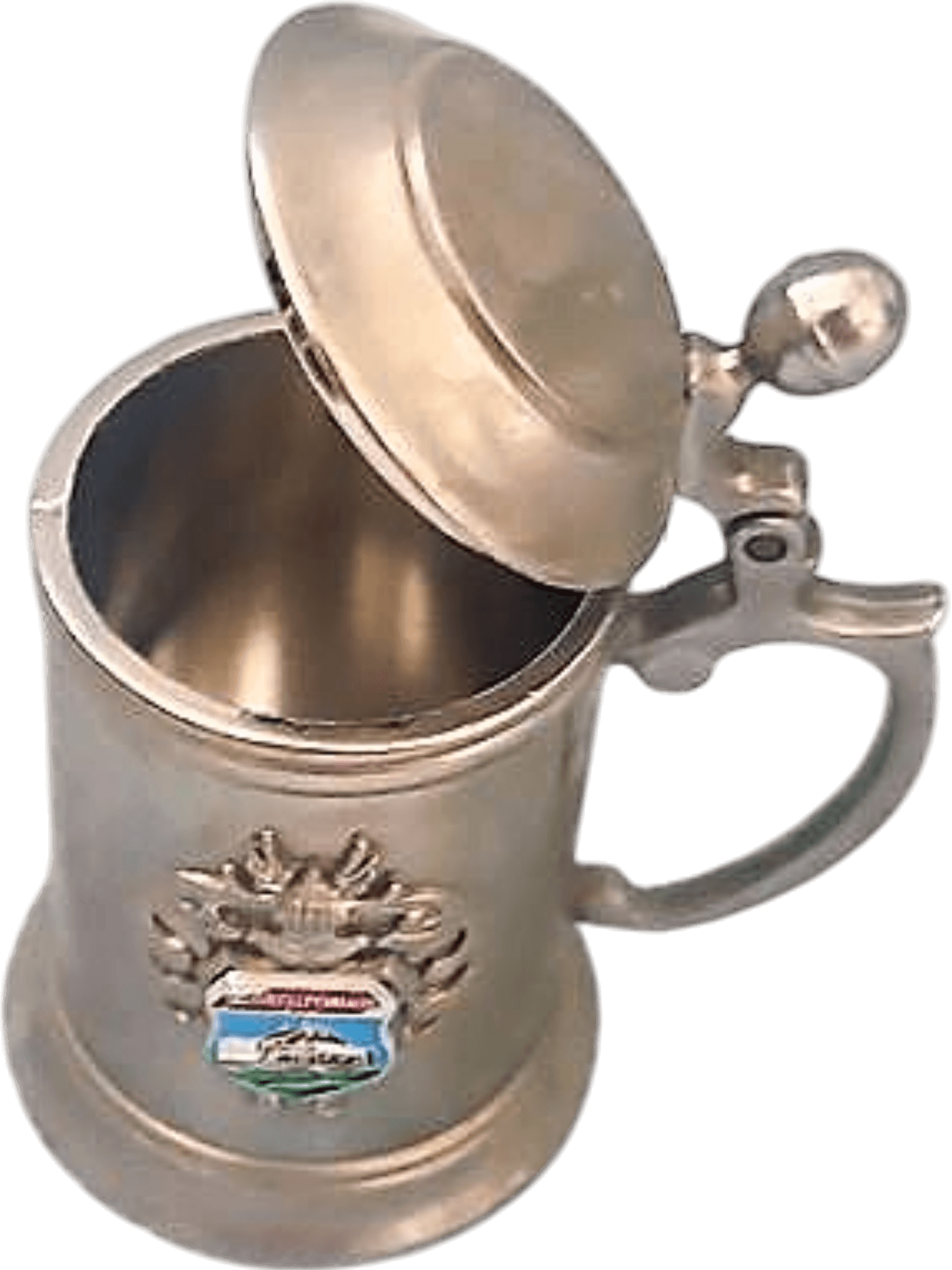 Vintage Miniature Pewter Beer Stein with Coat of Arms and Hinged Lid 2