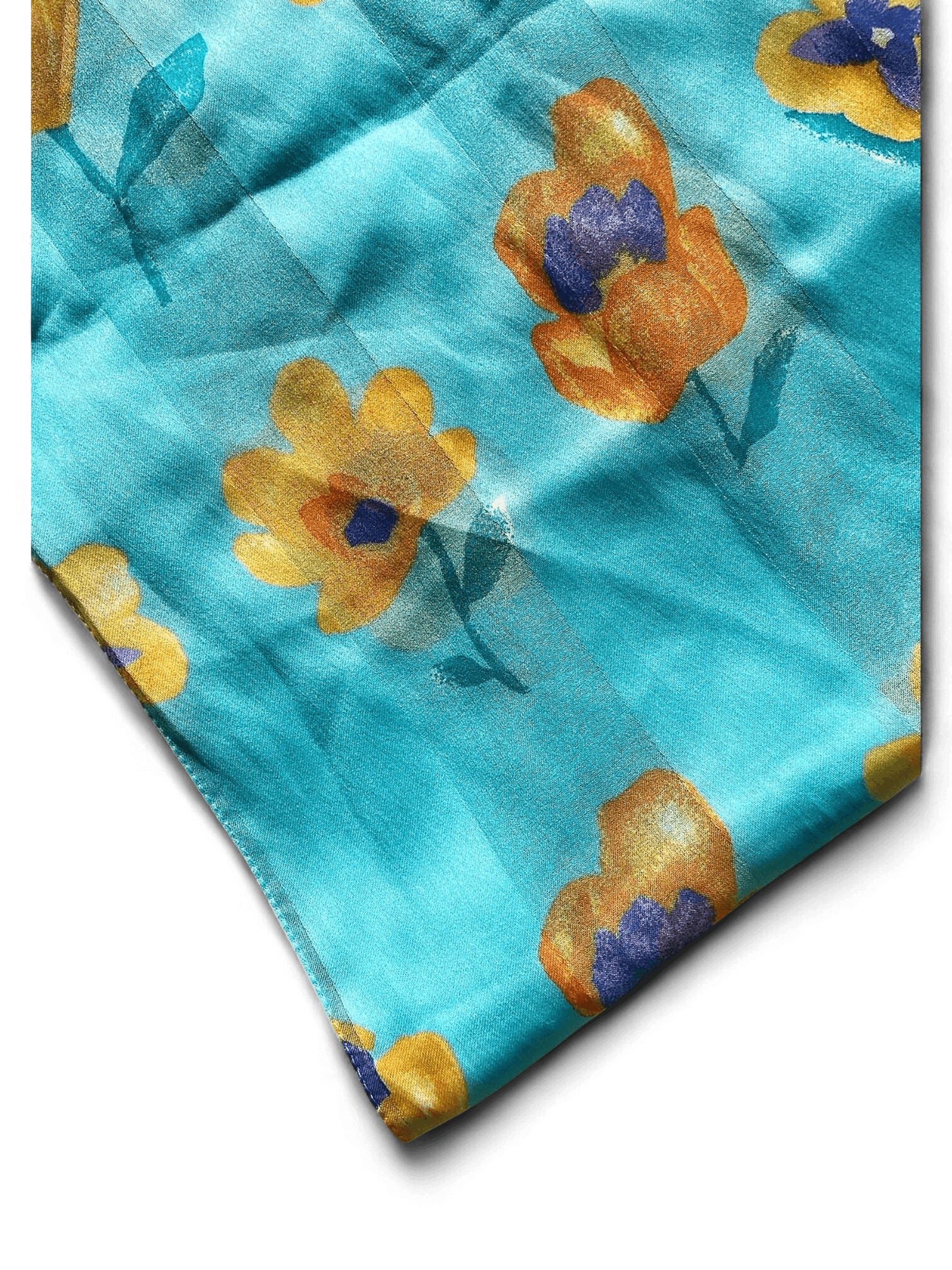 Turquoise Floral Print Silk Scarf - Yellow & Purple Flower Pattern 2
