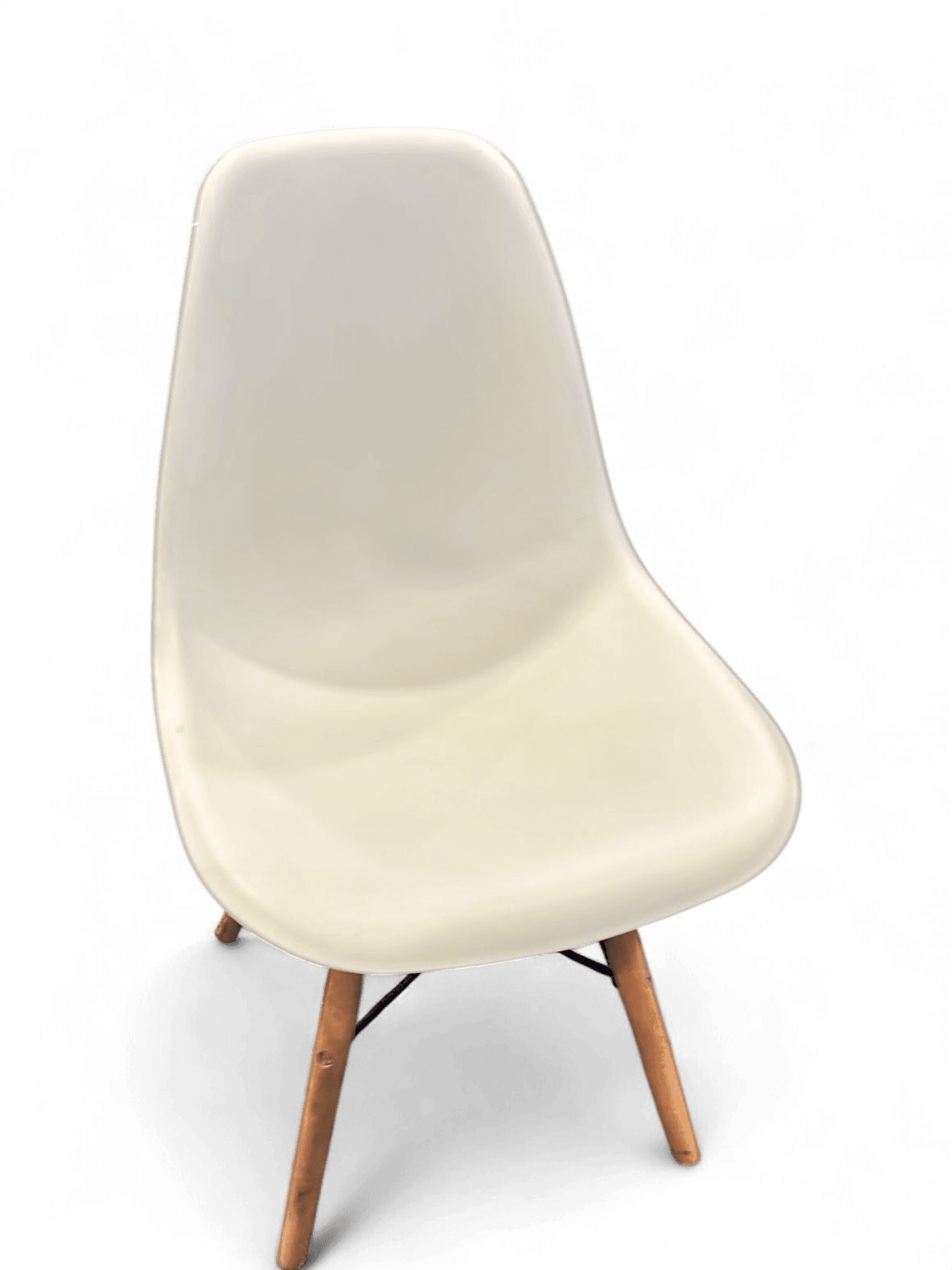 Eames Style White Shell Chair with Wooden Legs 1
