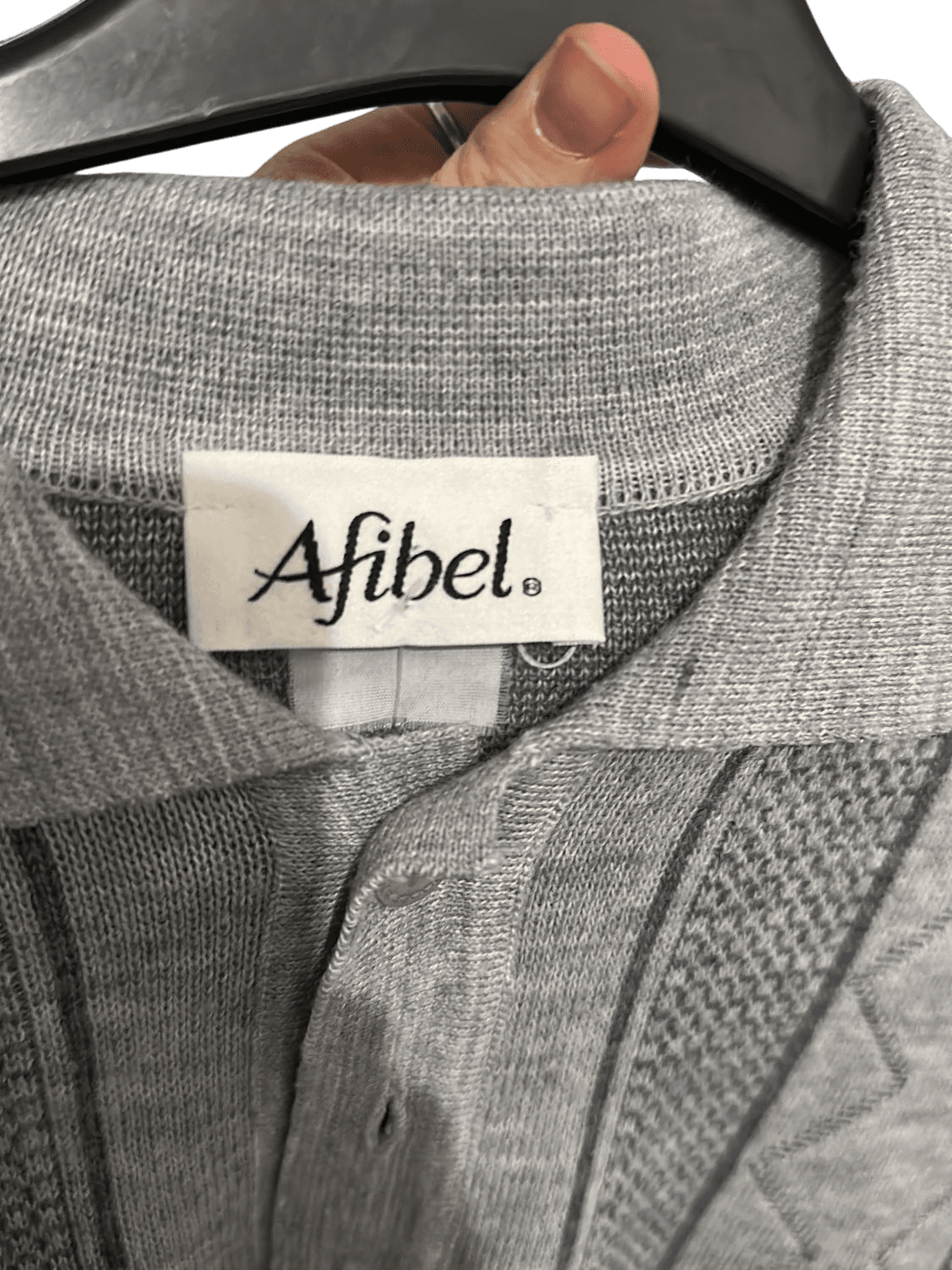 Afibel Grey Argyle Pattern Polo Sweater - Geometric Knit Design 3