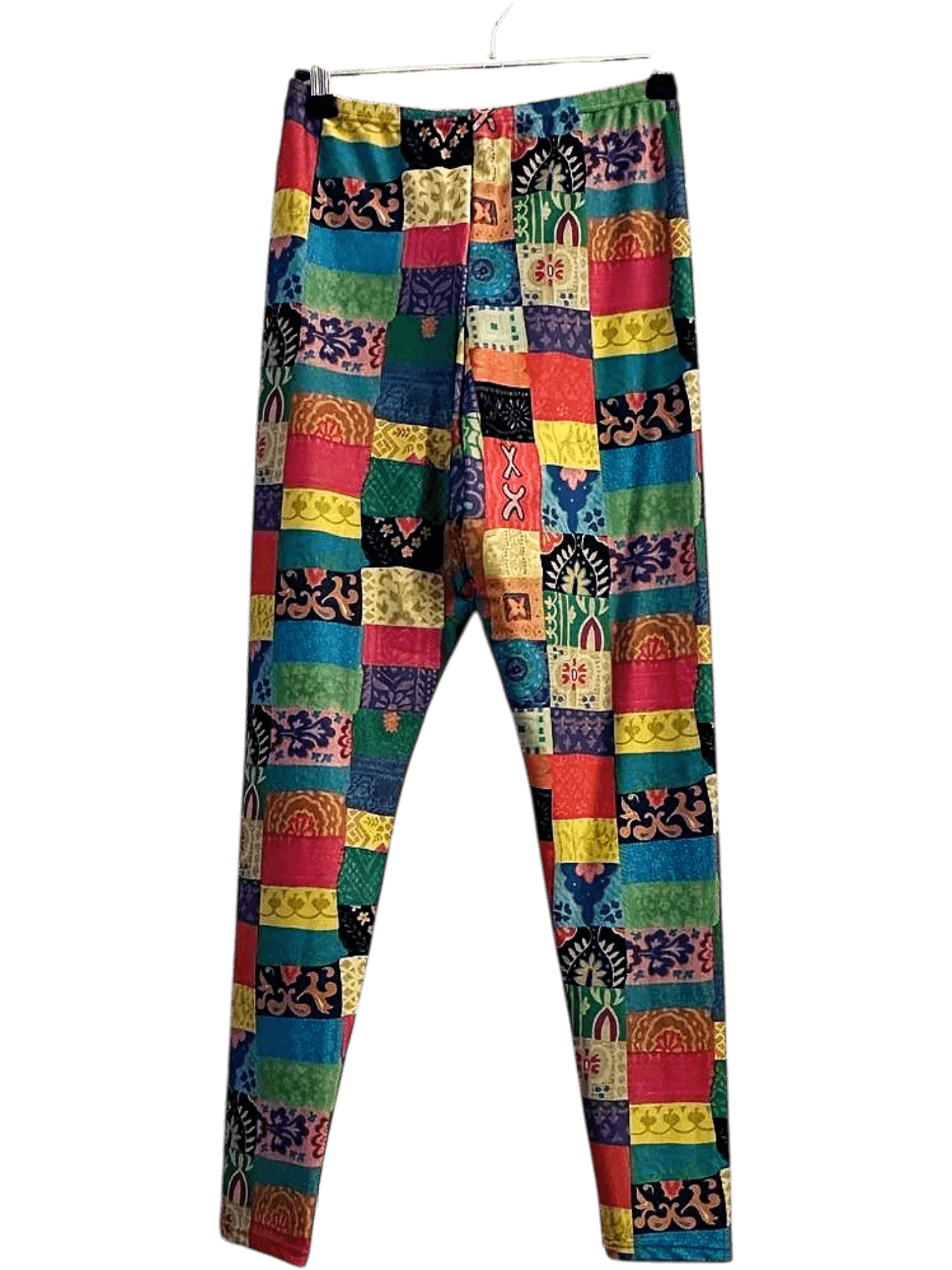 Vintage 90s Colorful Patchwork Lycra Leggings by DuPont 2