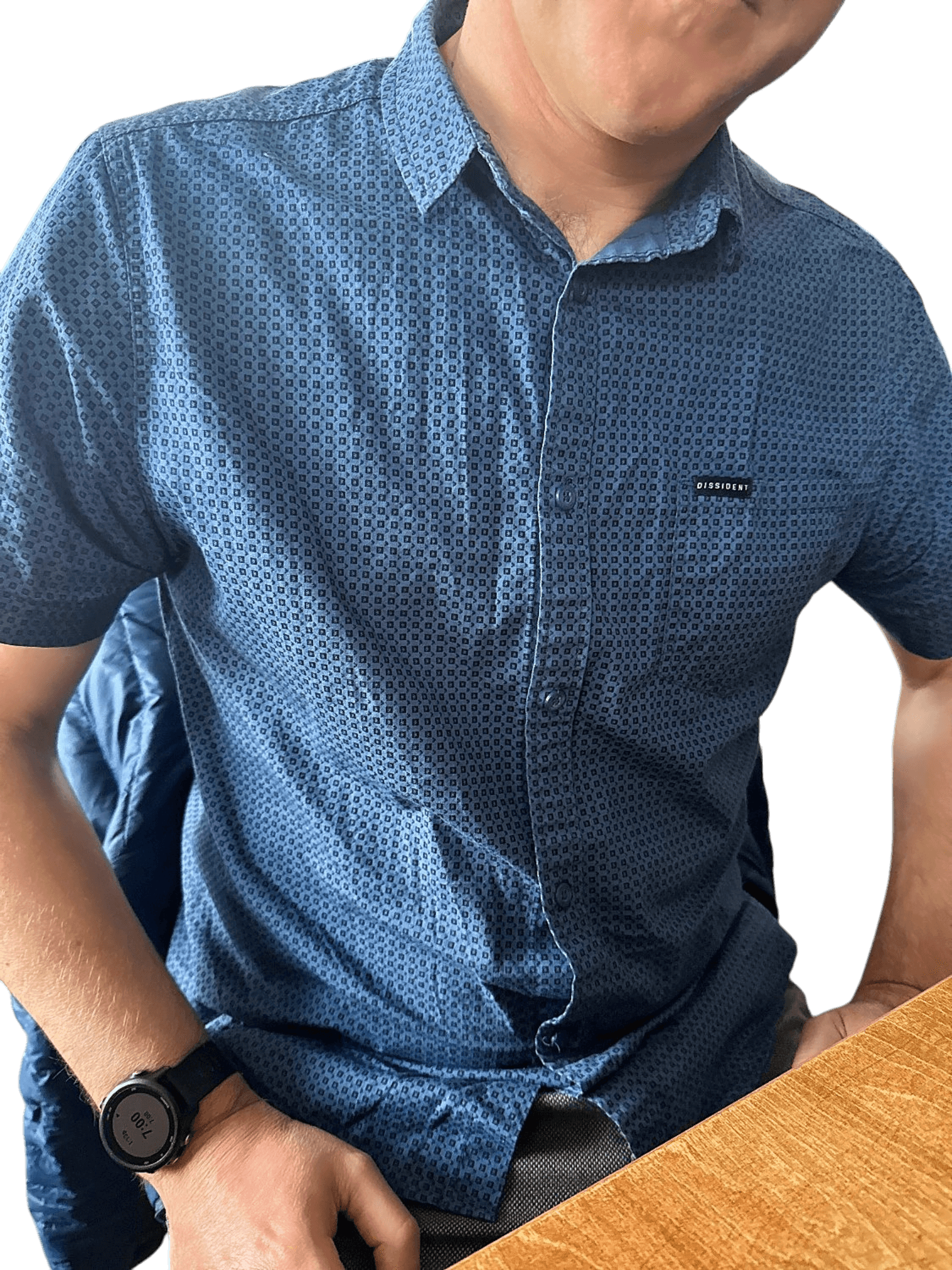 Dissident Kurzarm Hemd mit geometrischem Muster - Blau 1