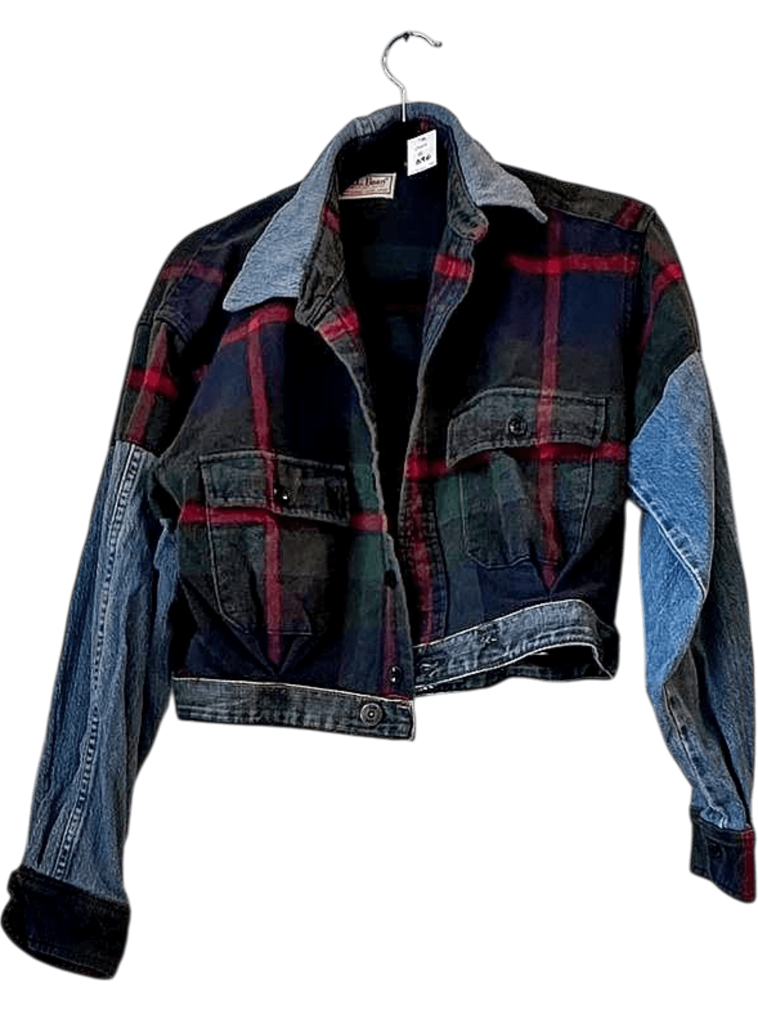 L.L. Bean Vintage Chamois Cloth Plaid & Denim Cropped Jacket - Size S 1