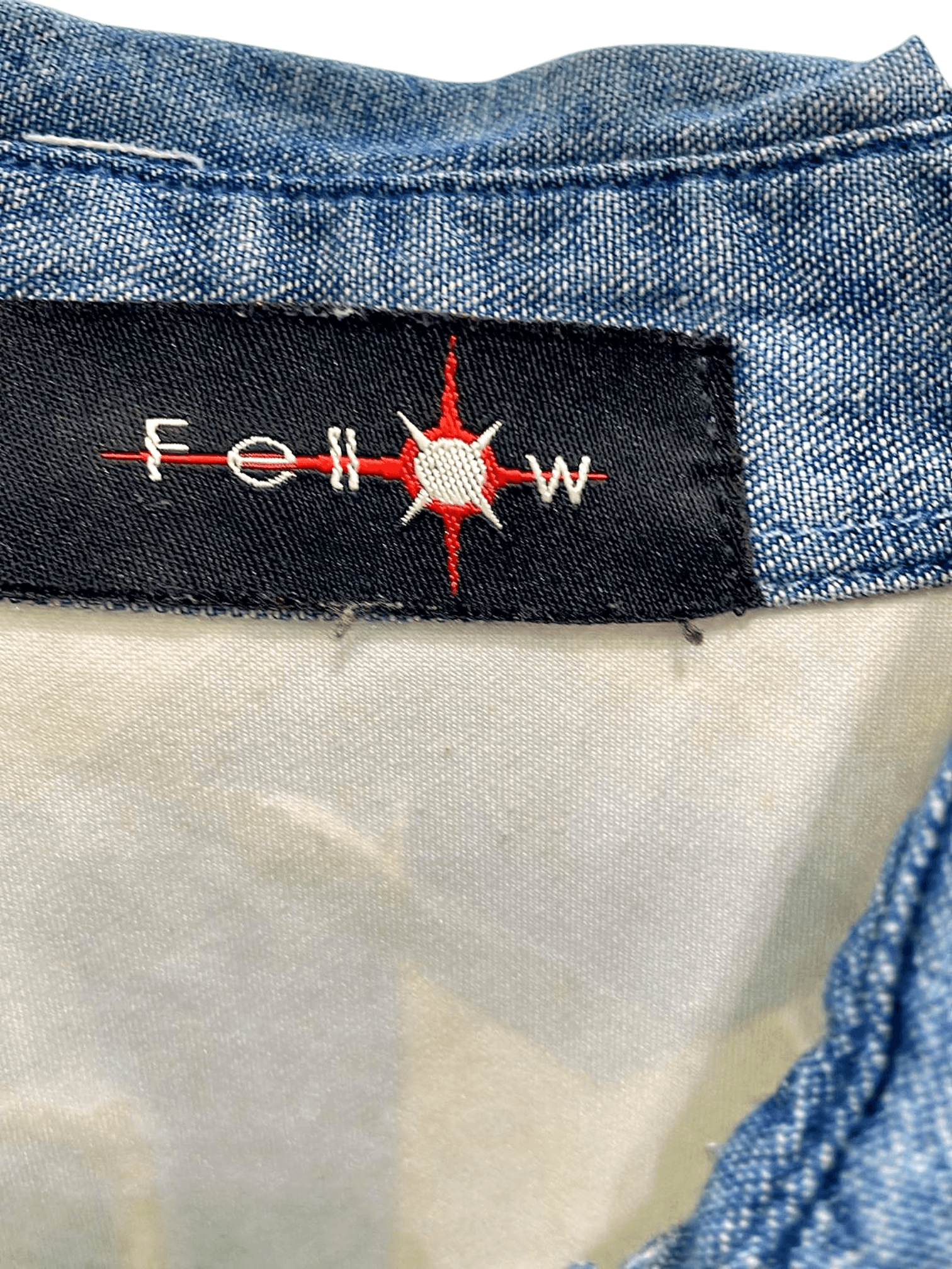 Follow Button-Down Shirt - Abstract Geometric Pattern with Denim Collar 3