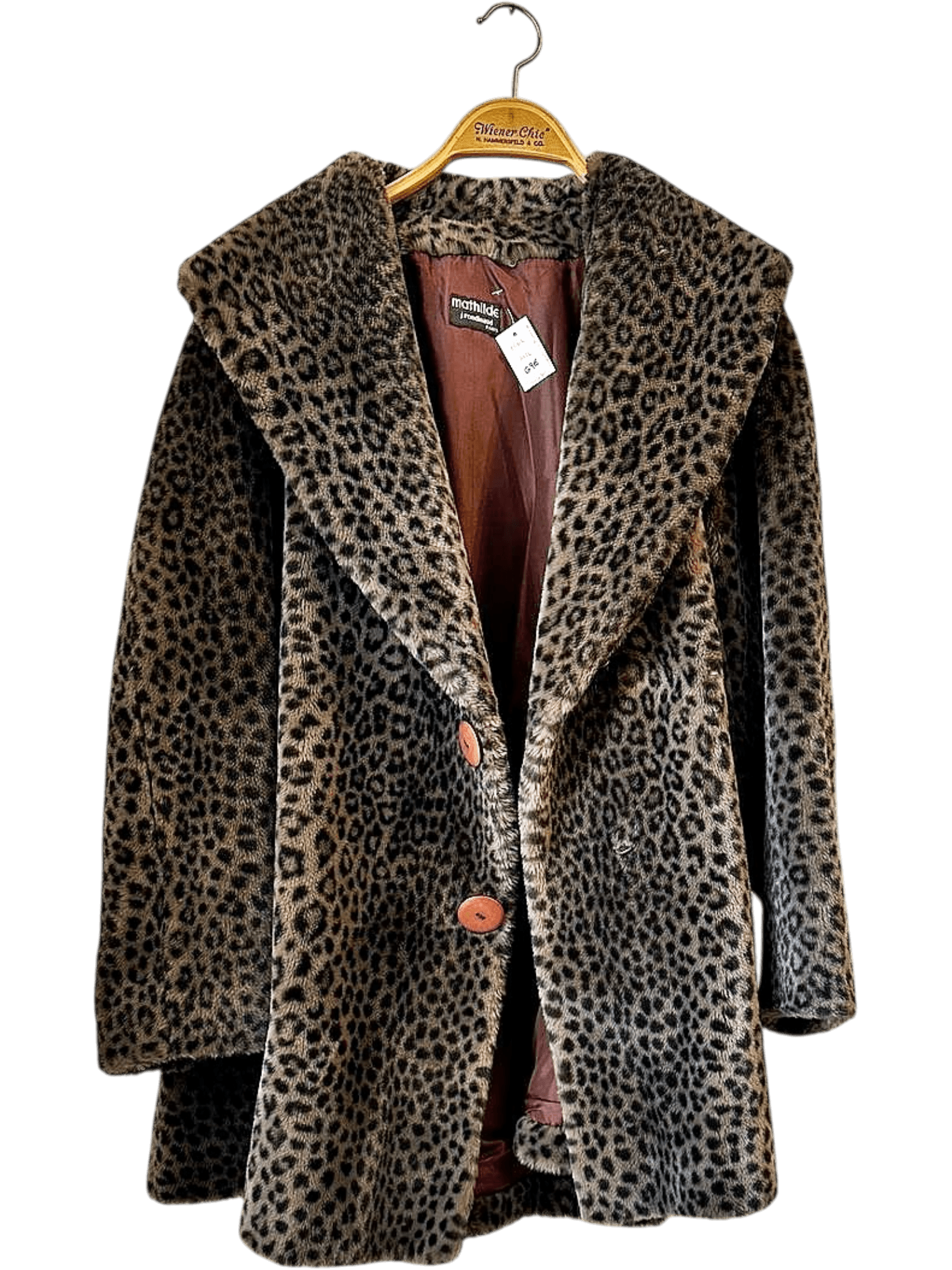 Vintage 80s Mathilde J.Rondinaud Paris Leopard Print Faux Fur Coat 1