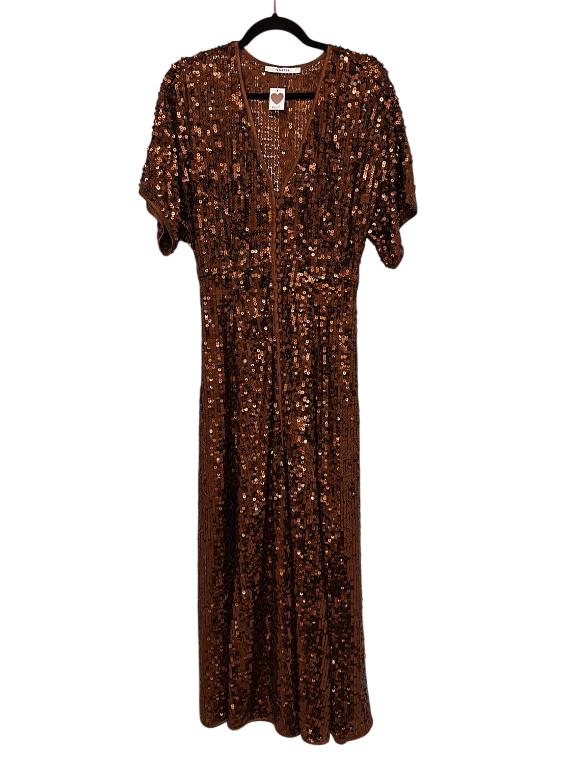 UTERQÜE Copper Sequin V-Neck Maxi Dress - Size M - New with Tags 2