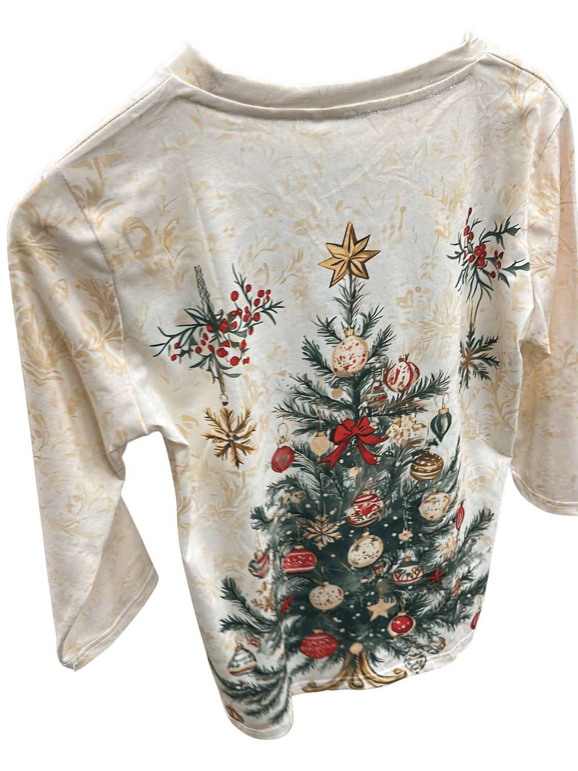 Festive Christmas Tree Print Long Sleeve Top - Holiday Themed 2