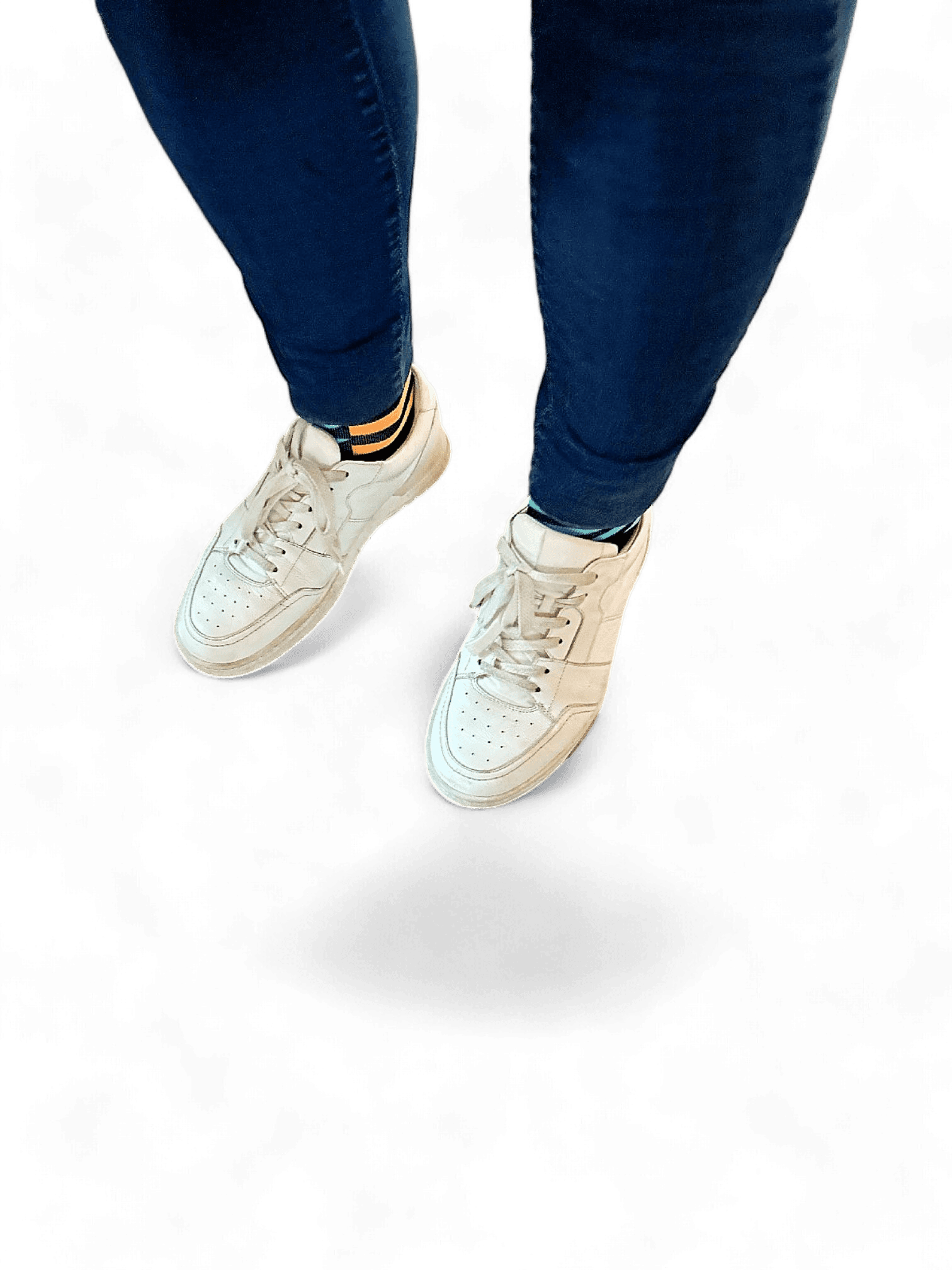 Retro White Leather Low-Top Sneakers with Vibrant Socks 1