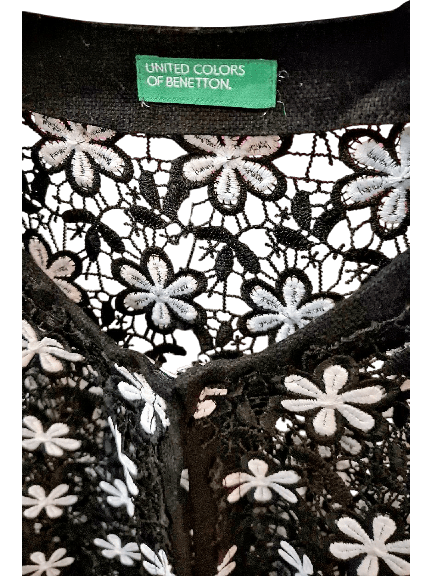 United Colors of Benetton Black Lace Blouse with White Floral Pattern 2