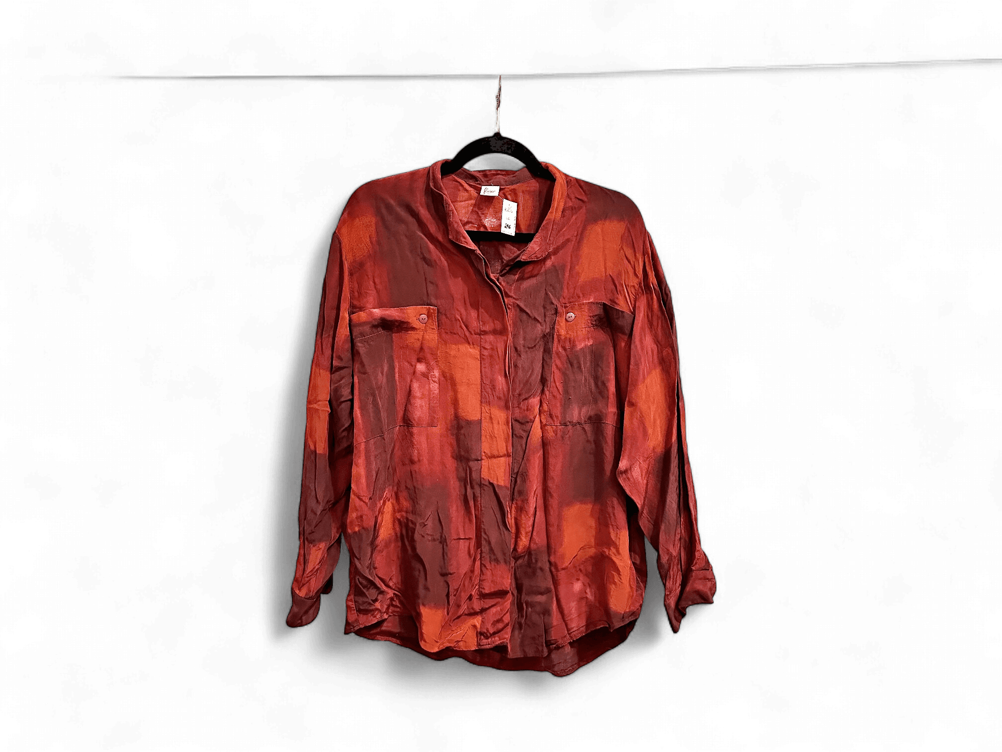 Vintage 100% Viscose Red Patterned Button-Down Shirt 1