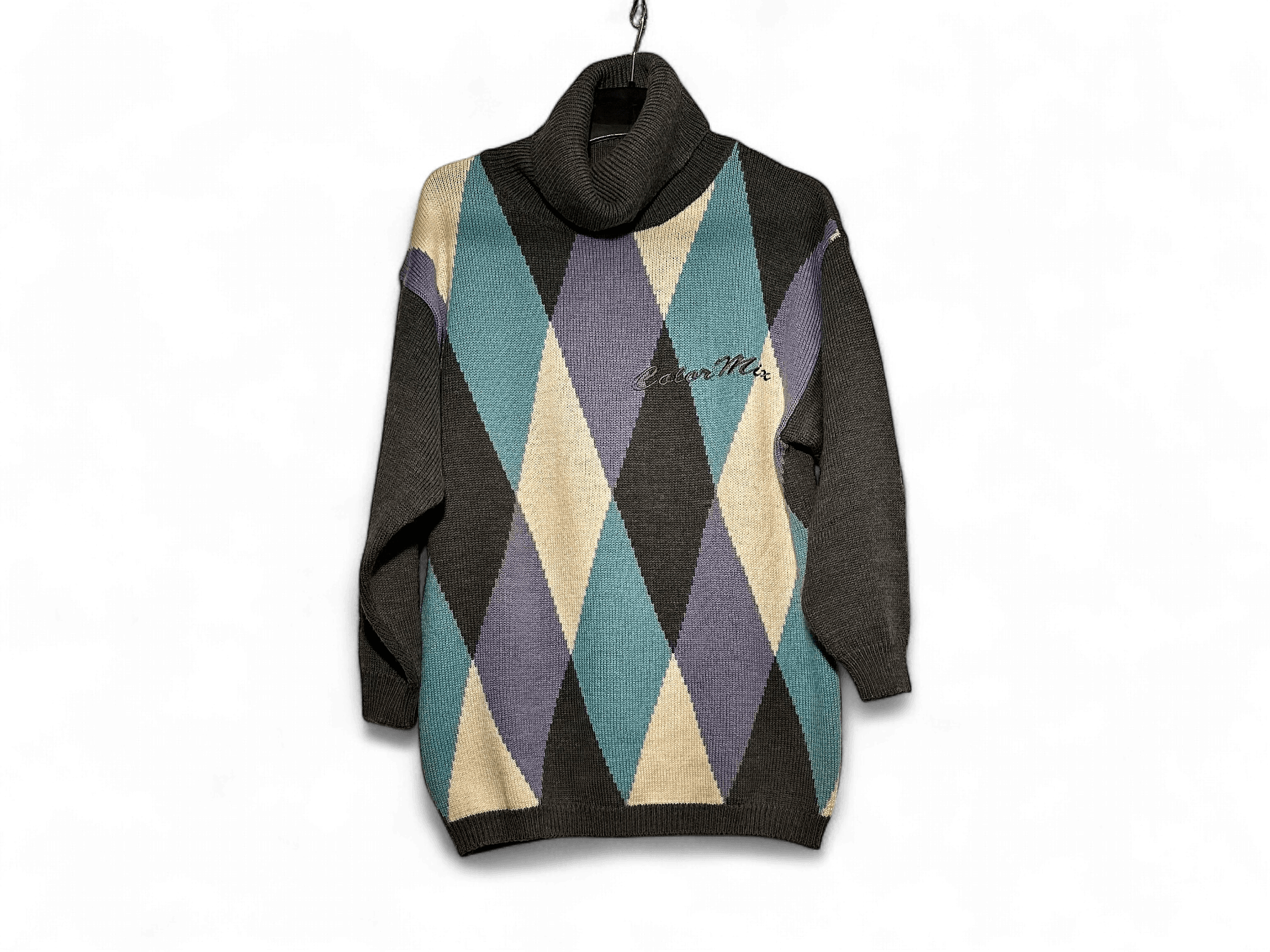 Vintage Wool Blend Argyle Turtleneck Sweater 1