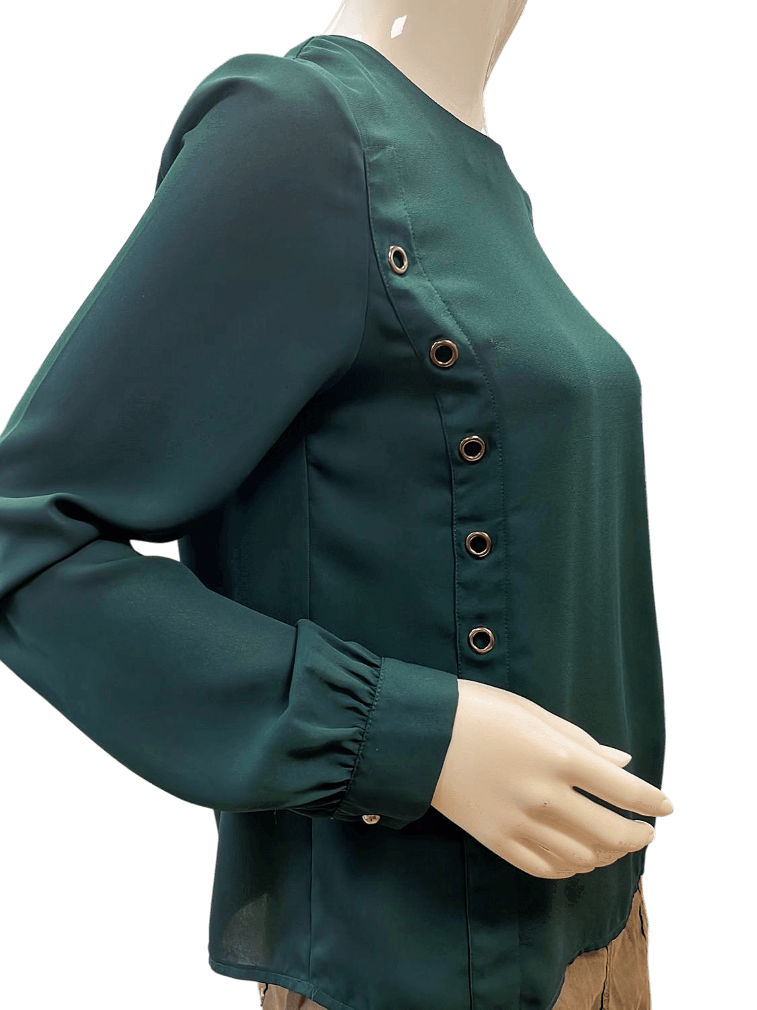 Sisely Elegante Dunkelgrüne Bluse mit Zierknöpfen 3