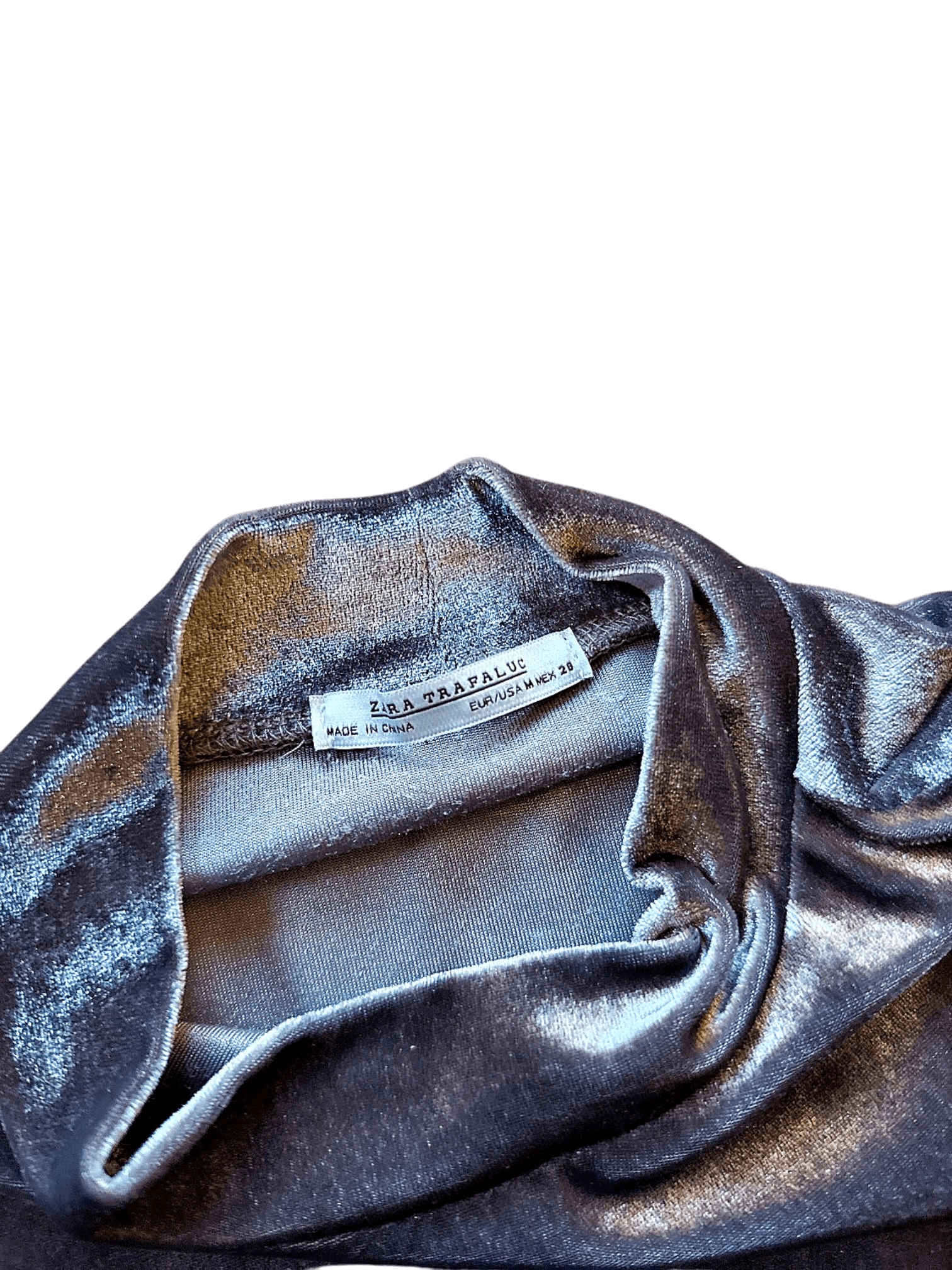 Zara Trafaluc Dark Blue Velvet Turtleneck Top - Size 25 2