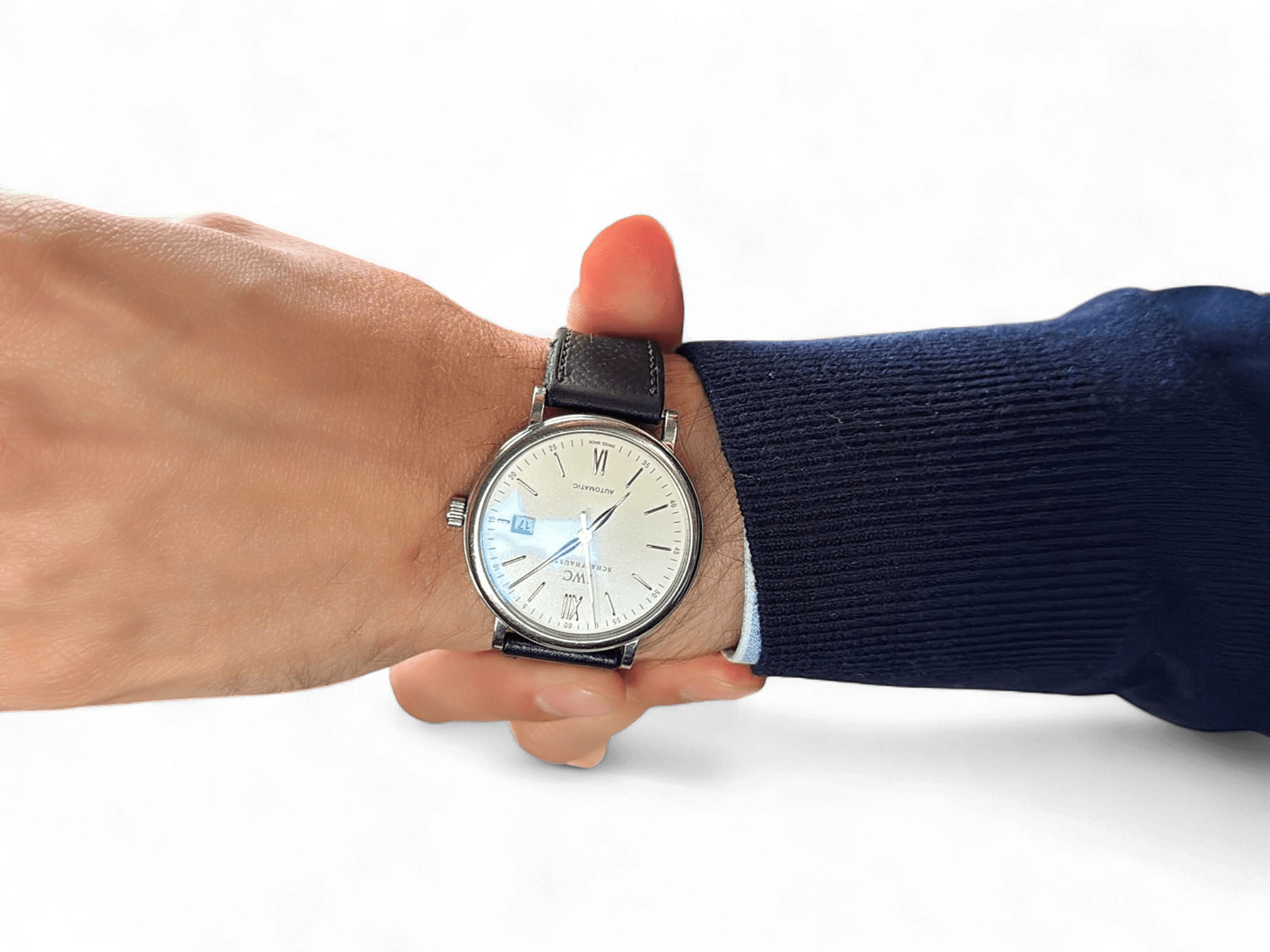 Elegant Analog Watch with Black Leather Strap and Cream Dial 1