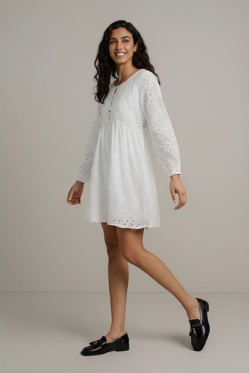 Elegant White Long Sleeve Midi Dress 1