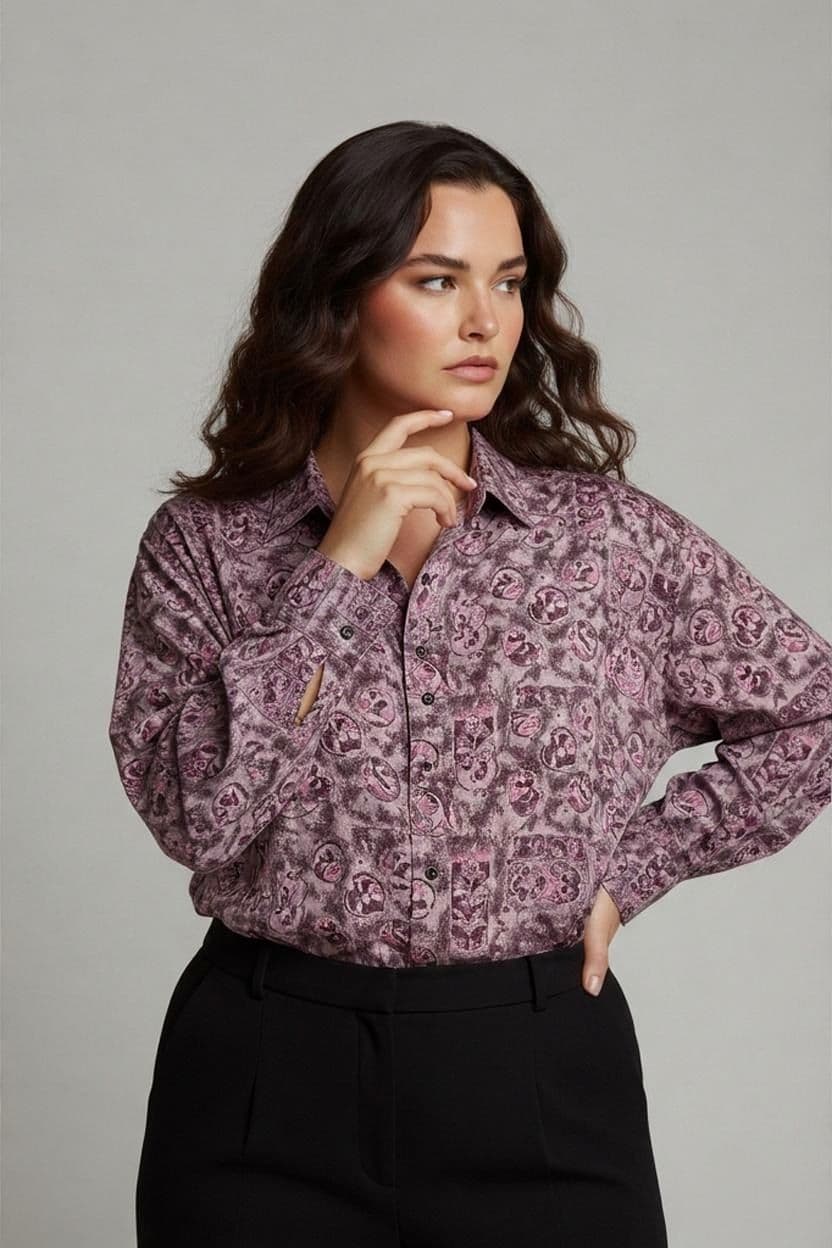 Vintage Canda Cotton Floral Print Button-Down Shirt 1