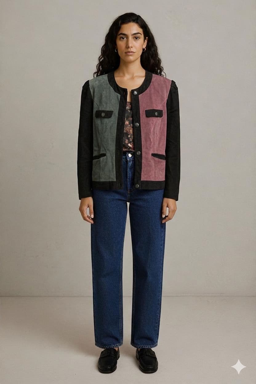 Vintage Colorblock Leather Jacket - Size 44 1