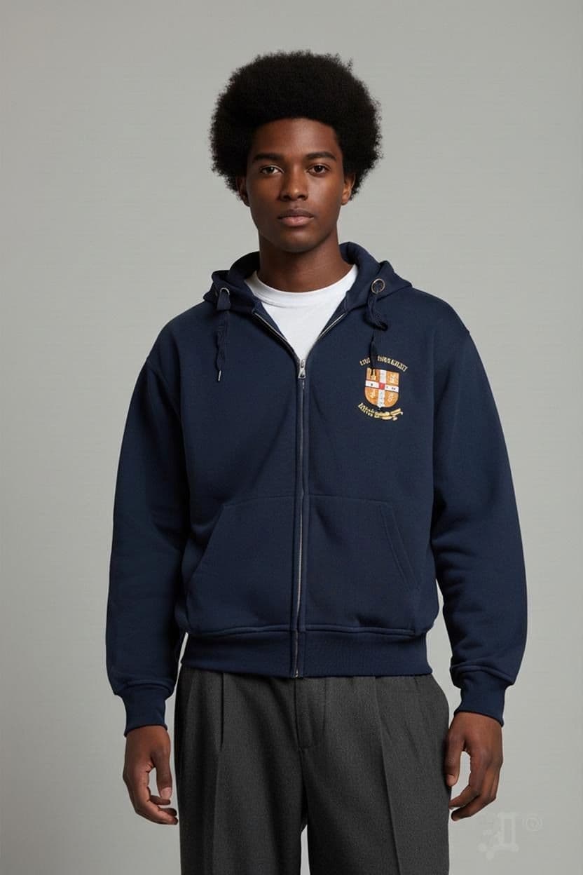 Cambridge University Navy Zip-Up Hoodie with Embroidered Crest 1