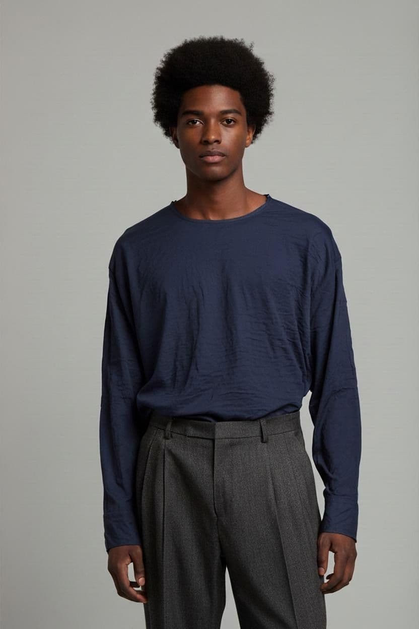 Maddeville Navy Long Sleeve Top - Casual Dark Blue Shirt 1