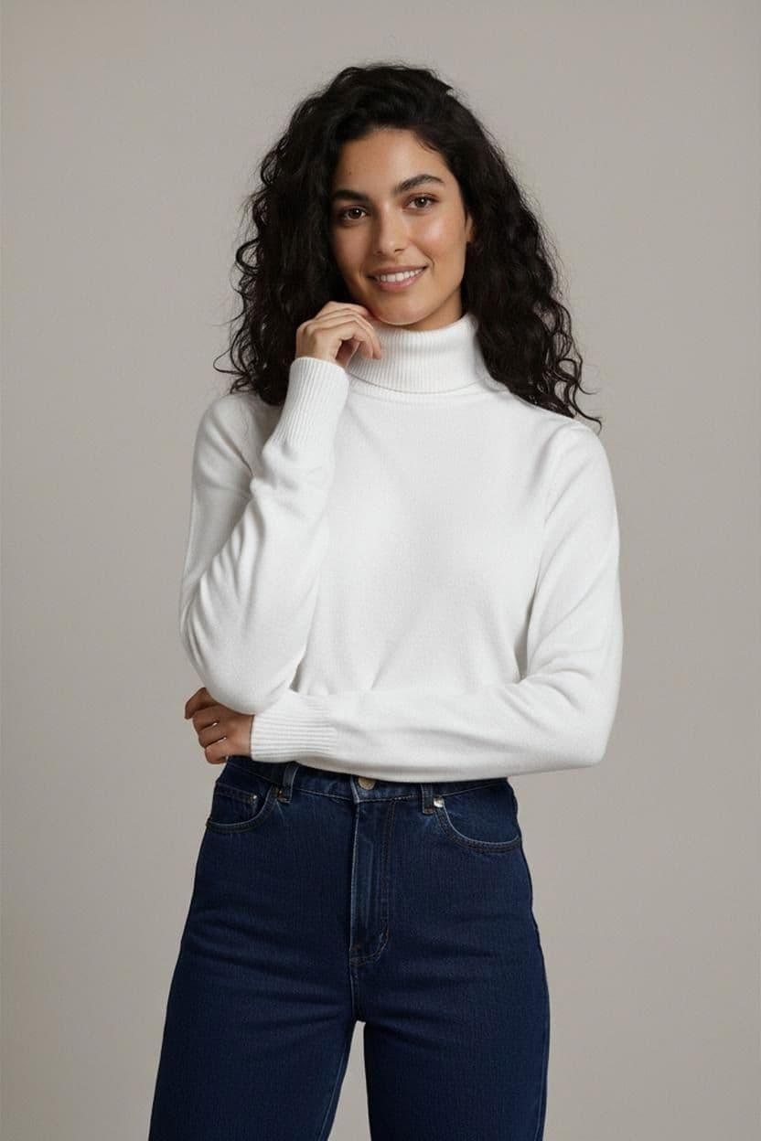 Hi Star White Turtleneck Sweater - Size M/L 1