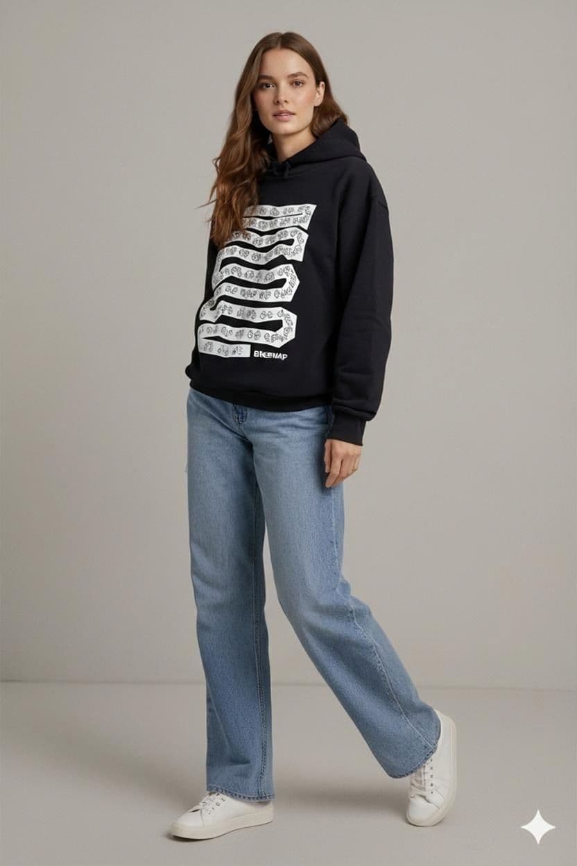 Bikemap Black Hoodie with Bicycle Graphic Design 1