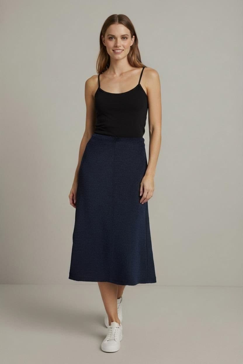 Black Wool Blend Midi Skirt - Classic High-Waisted Design 1