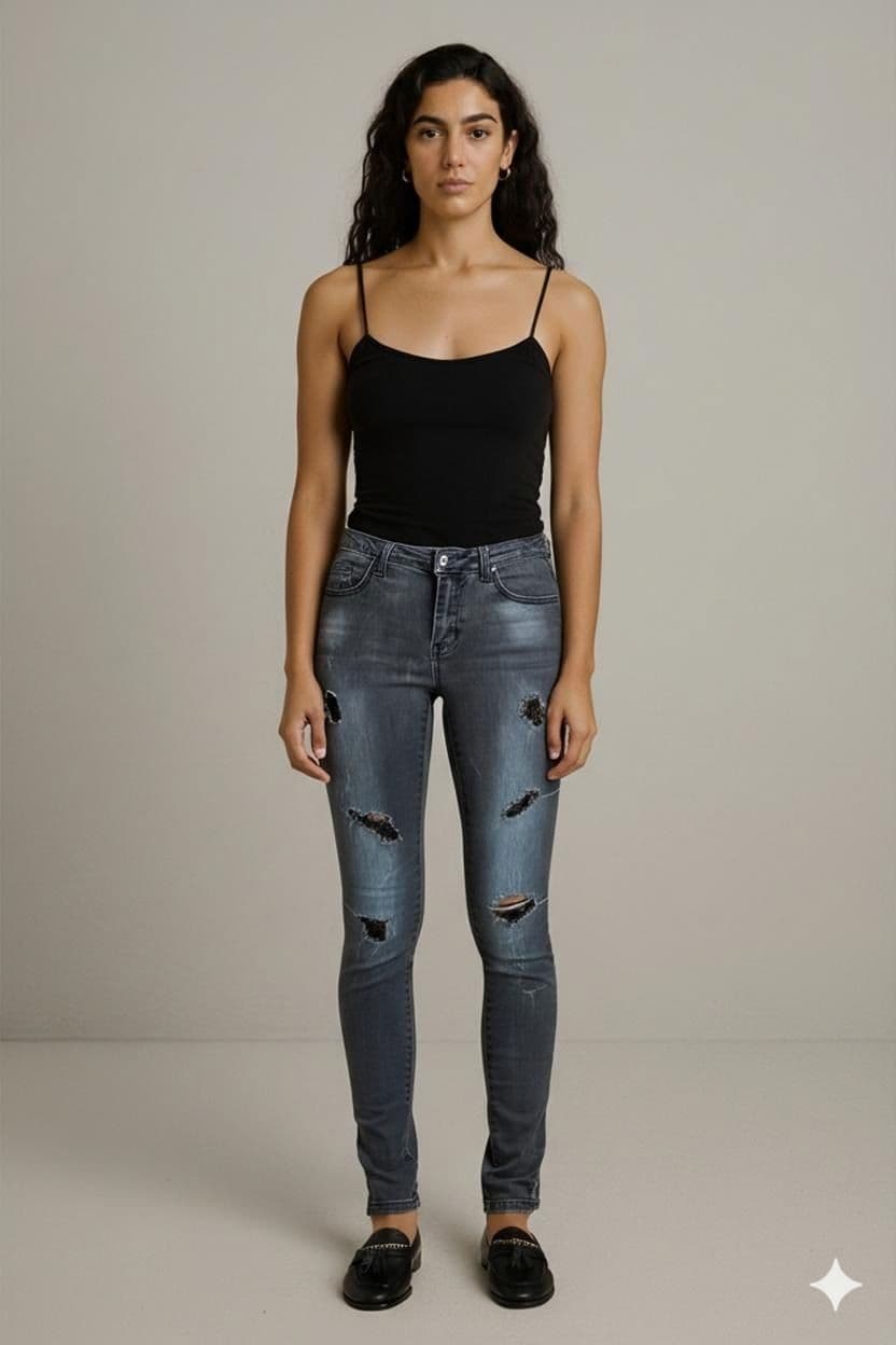 VILA Grey Distressed Skinny Jeans - Stylish Ripped Denim 1