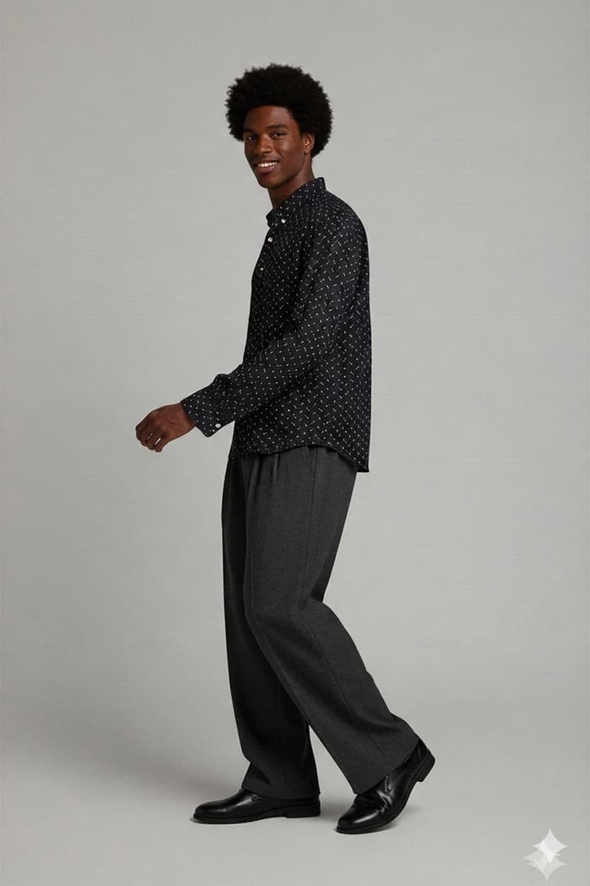 ZARA MAN Black Button-Down Shirt with White Pattern - Size 44