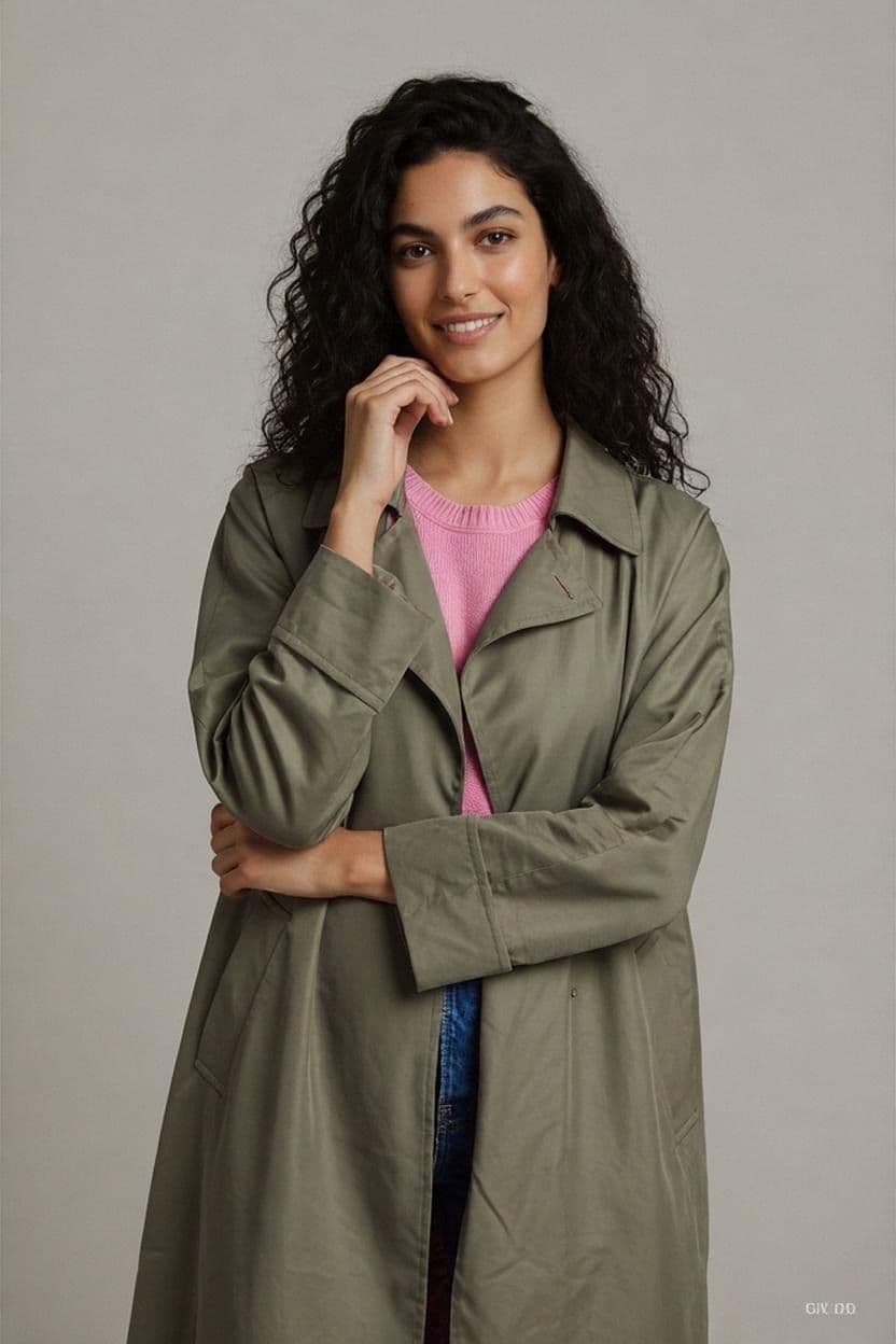 Ted Baker Olive Trench Coat with Pink Trim - Size 4 1