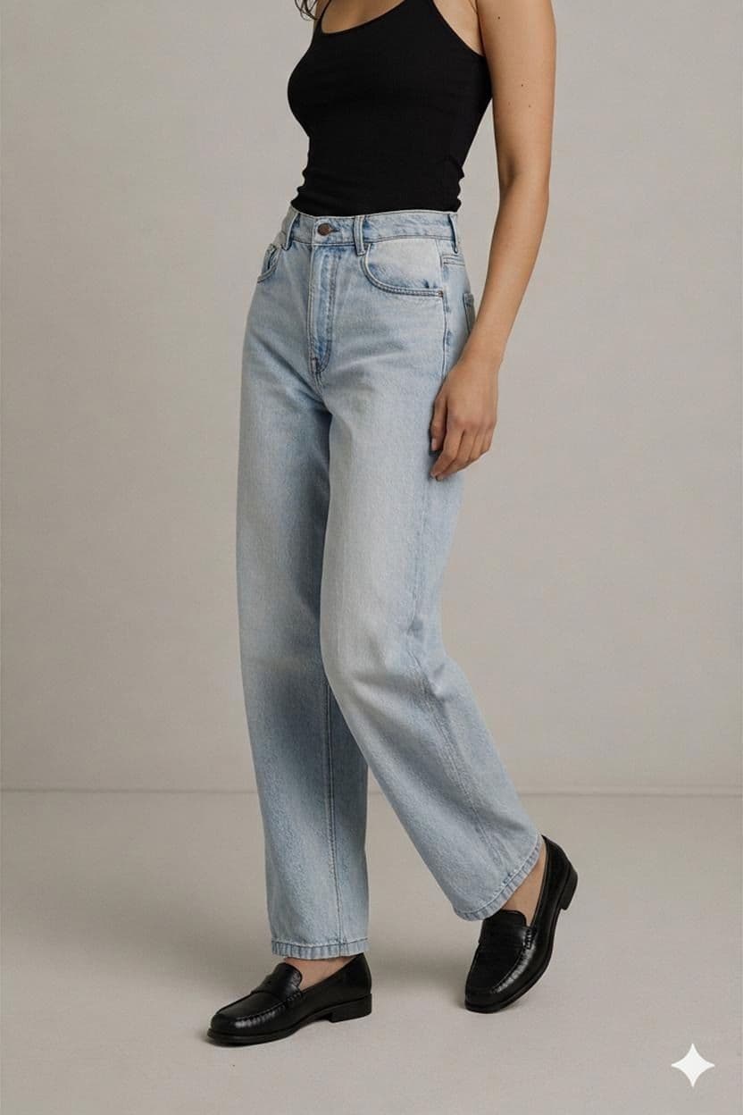 Light Blue High-Rise Denim Jeans - Classic Straight Leg 1