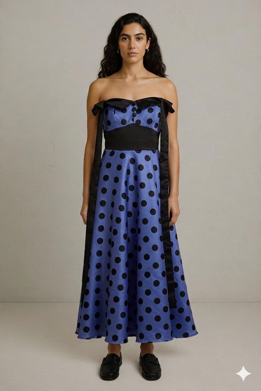Hell Bunny Blue Polka Dot Strapless A-line Dress - Size M 2